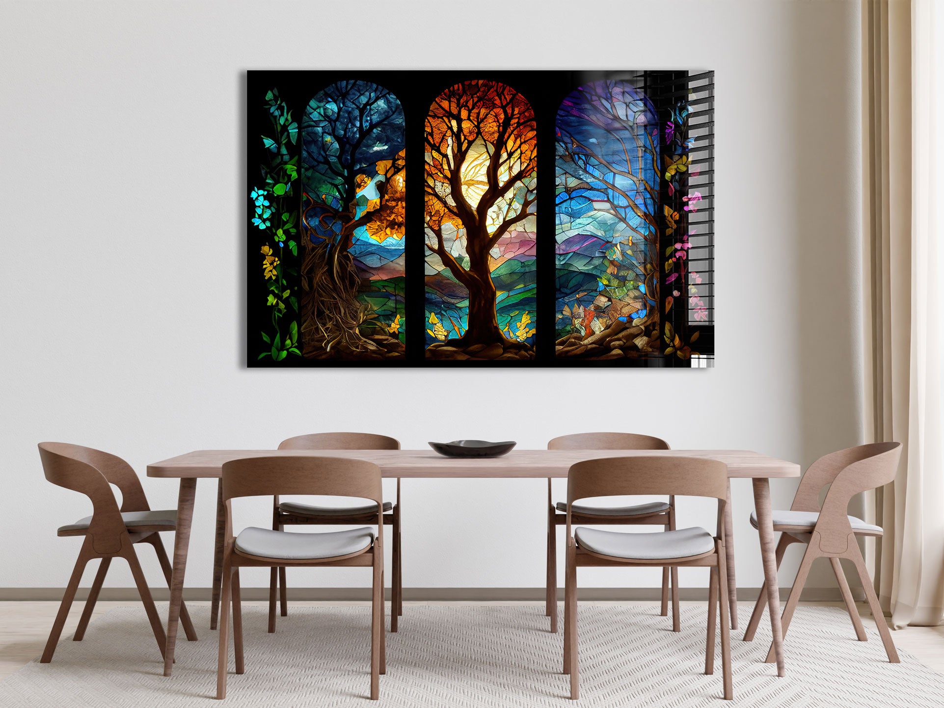Magical Forest Stained Glass Window Film - Self-Adhesive Decorative Privacy Film for Home & Office Windows - Perfect for Living Rooms, Bedrooms, and Office Spaces