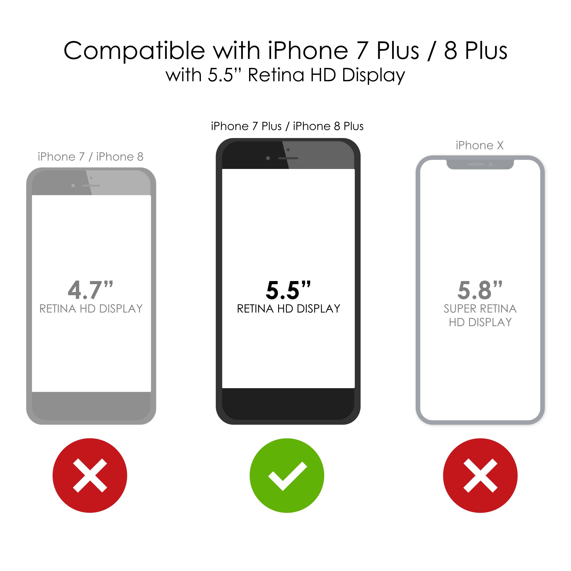 DistinctInk Shockproof Case for iPhone 7 Plus / 8 Plus (5.5 Inch) - Heavy Duty Protective Cover with Built-in Screen Protector | Replacement for OtterBox Defender | Black & Red Design | Perfect for Outdoor Activities, Construction Work & Extreme Sports Protection