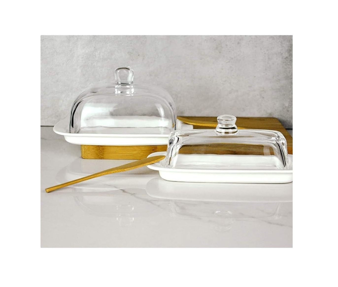 Ceramic Butter Dish with Glass Lid - Airtight Butter Keeper, Cheese Cover & Dessert Container for Kitchen Storage | Perfect for Dining Table, Breakfast Buffet, and Home Decor