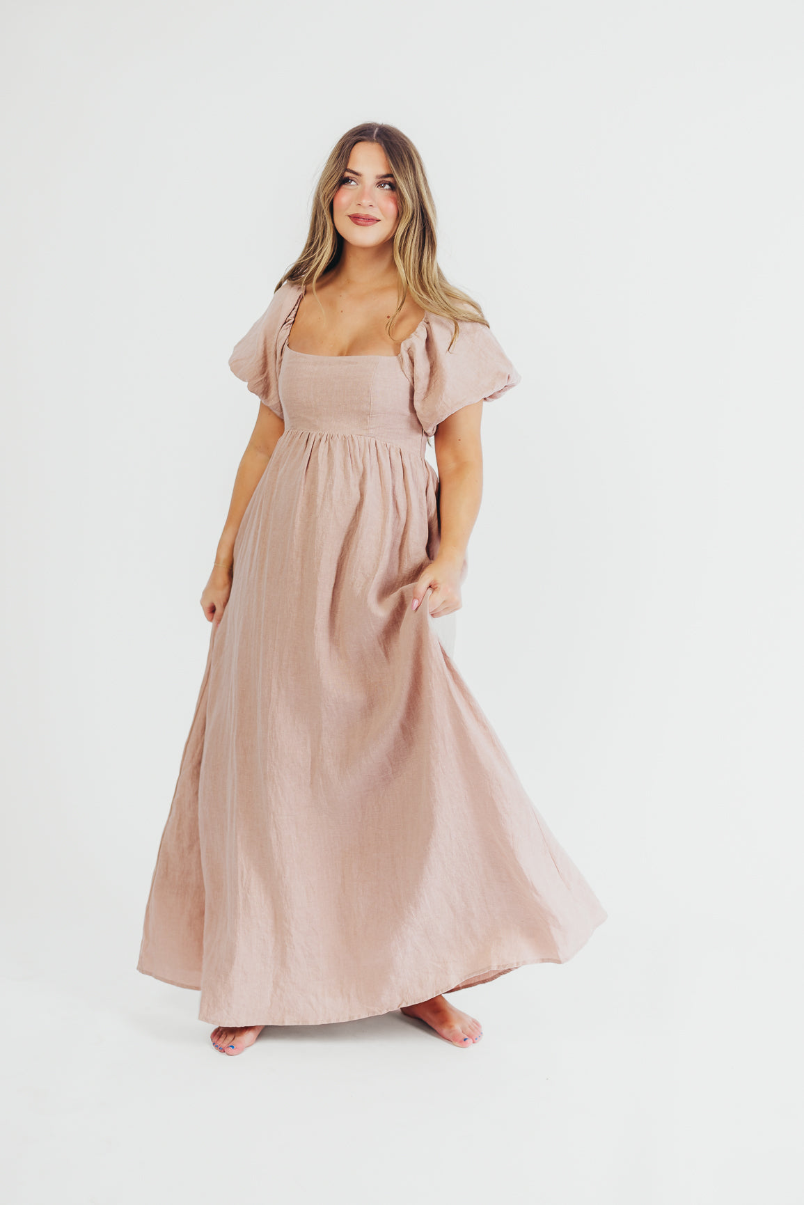 Candace Maxi Dress in Dusty Rose - 100% Linen Bump Friendly Maternity Dress for Pregnancy, Summer Beach & Casual Outings