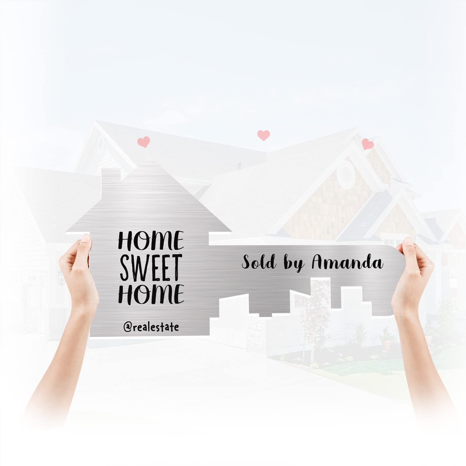 Custom Real Estate Sold Sign with Giant Realtor Key Prop - Light Metal Silver Size M for Home Sales, Open Houses & Agent Marketing Supplies | Perfect for Closing Gifts, Listings & Realtor Promotions