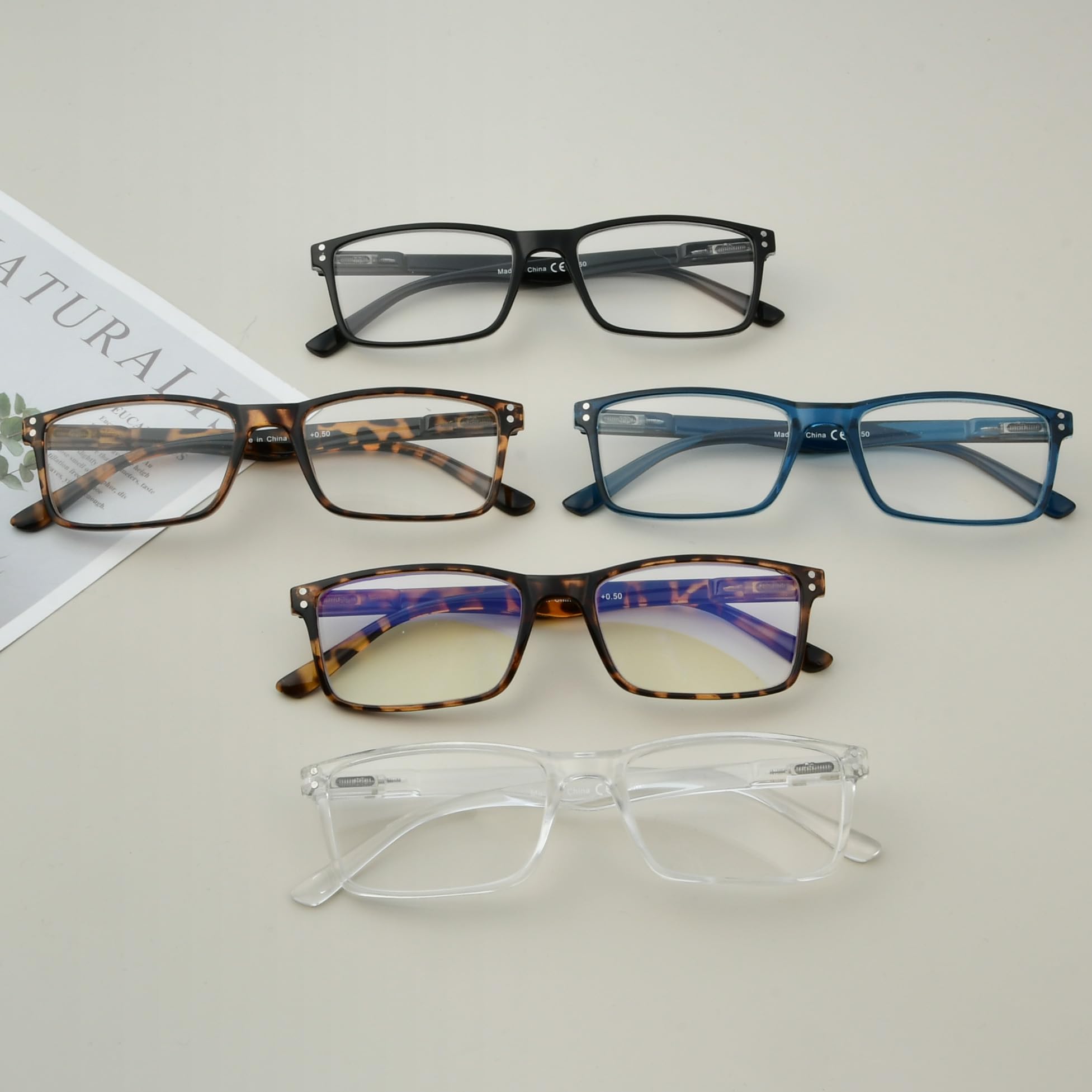 Eyekepper 5-Pack Stylish Reading Glasses with Spring Hinges - +4.0 Magnification for Computer Use, Reading & Office Work - Lightweight & Comfortable for Daily Wear