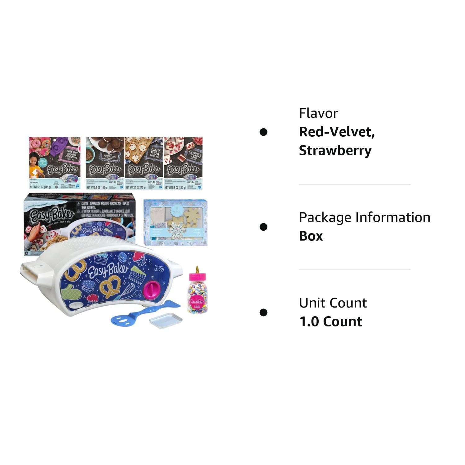 Easy Bake Oven Gift Set with 4 Baking Mixes & Accessories - Red Velvet Cupcakes, Donut, Pizza, Whoopie Pies - Includes Unicorn Sprinkles & Designer Kit - Perfect for Kids Baking, Birthday Gifts & Pretend Play