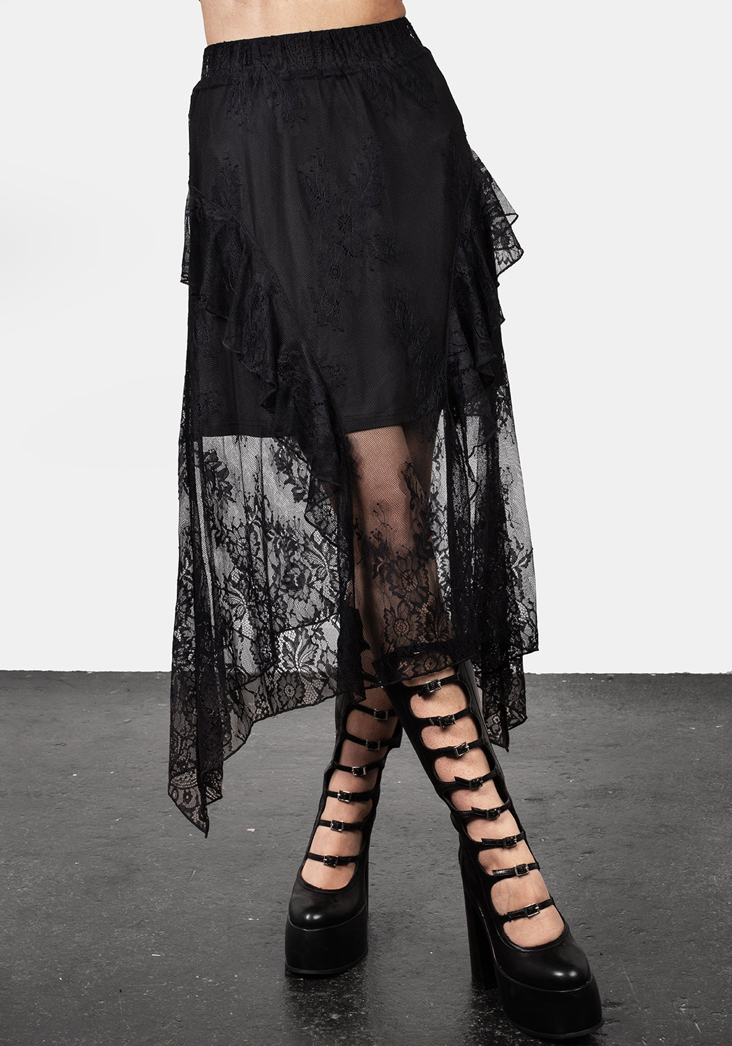 Elegant Black Mourning Cascade Midi Skirt for Women - Vintage Floral Lace Maxi Skirt for Funerals, Church & Formal Occasions