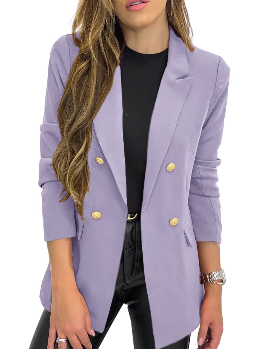 Stylish Women's Casual Blazer Jacket - Long Sleeve Open Front Work Office Blazer with Lapel & Golden Buttons | Perfect for Business Meetings, Office Wear & Smart Casual Outfits