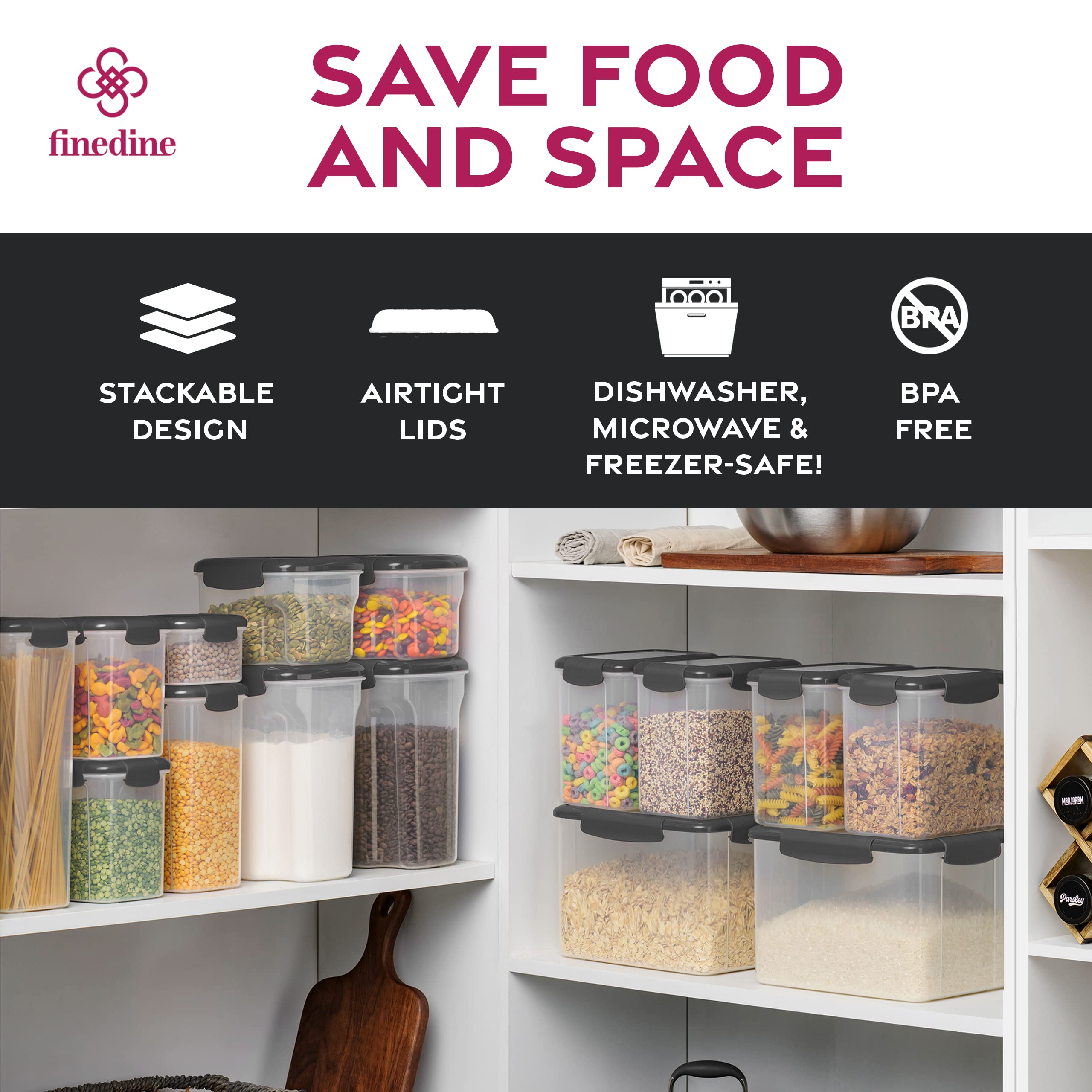 Premium Airtight Food Storage Containers Set - 12-Piece Kitchen Pantry Organization for Flour, Sugar, Cereal, Pasta & Dry Goods | BPA-Free, Stackable & Space-Saving | Ideal for Home, Office & Meal Prep (Grey)