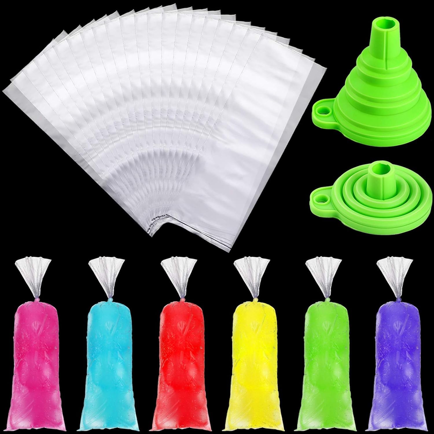 Boao 240-Piece Disposable Ice Lolly Bags with Silicone Funnel - 12 Inch Plastic Freeze Pop Molds for Homemade Yogurt Candy, Popsicles & DIY Frozen Treats - Perfect for Summer Parties, Kids Snacks & Dessert Making