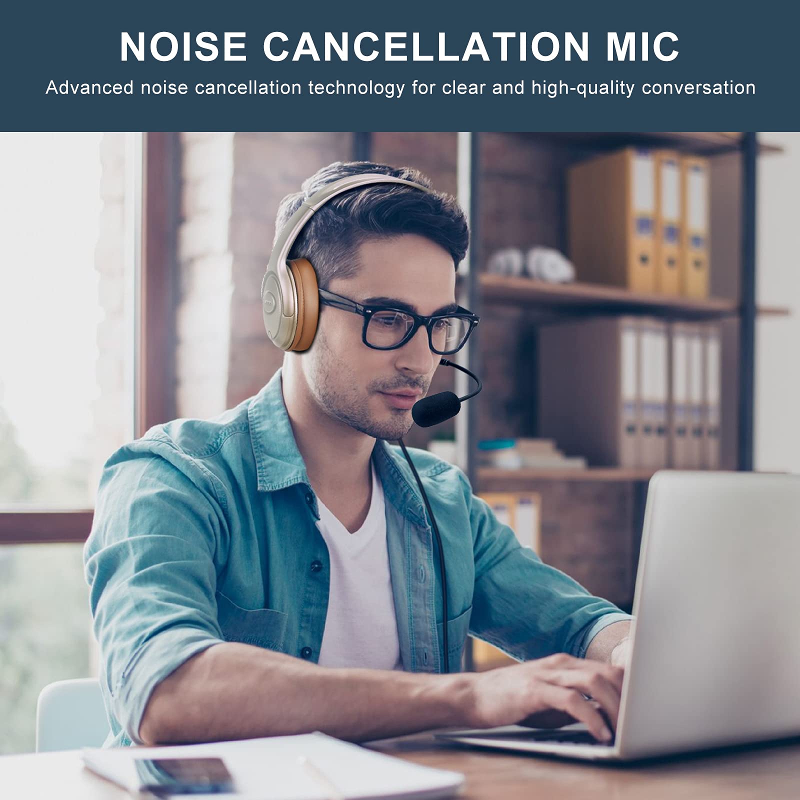 Premium USB Headset for Zoom & Microsoft Teams Meetings - Noise-Canceling Over-Ear Headphones with Mic Mute Button & Volume Control - Ideal for Video Conferencing, Remote Work & Dragon Speech Recognition (Gold)