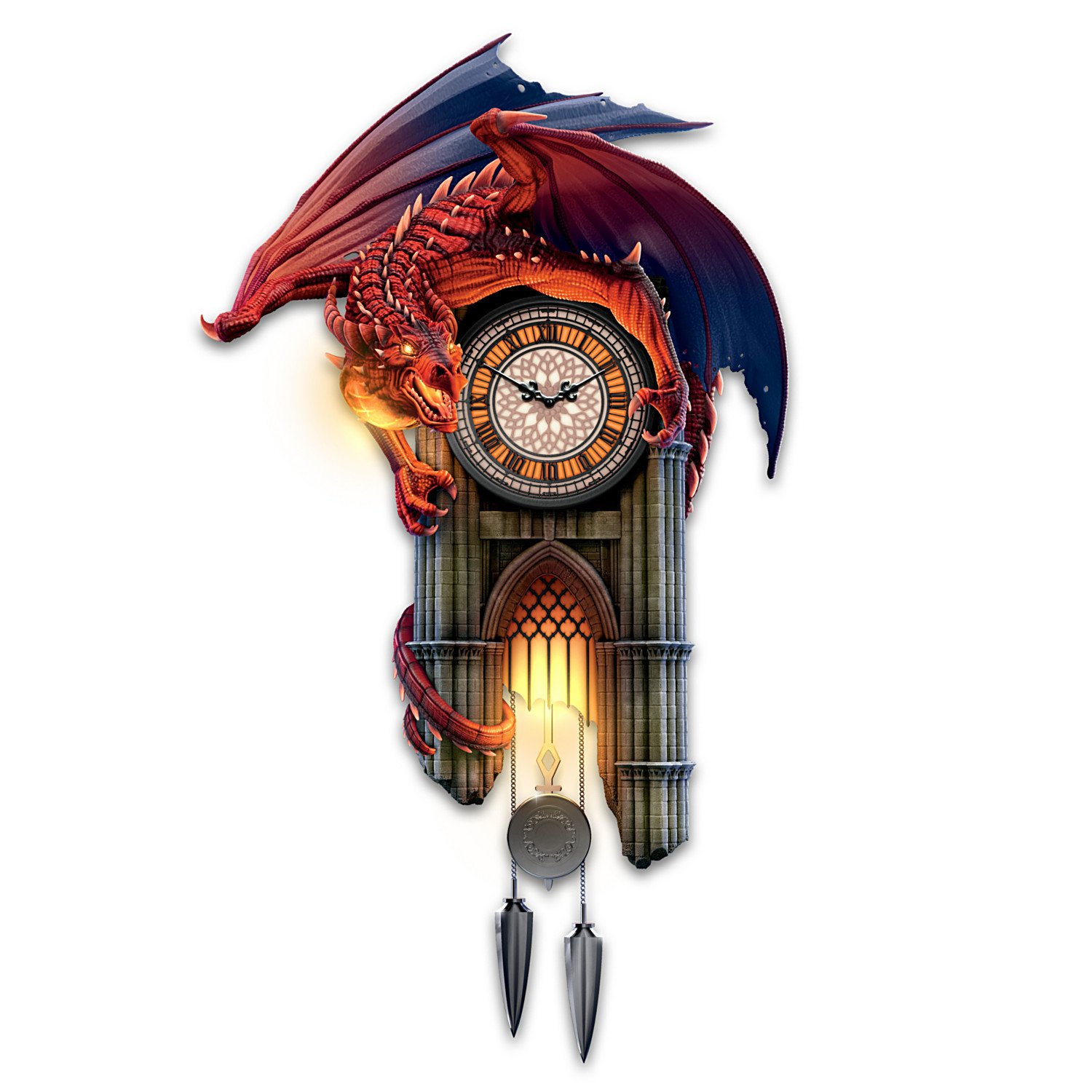 The Bradford Exchange Sculptural Dragon Wall Clock - Gothic Cathedral Design with Light-Up & Roaring Features | Perfect for Home Decor, Fantasy Lovers & Unique Gift Ideas