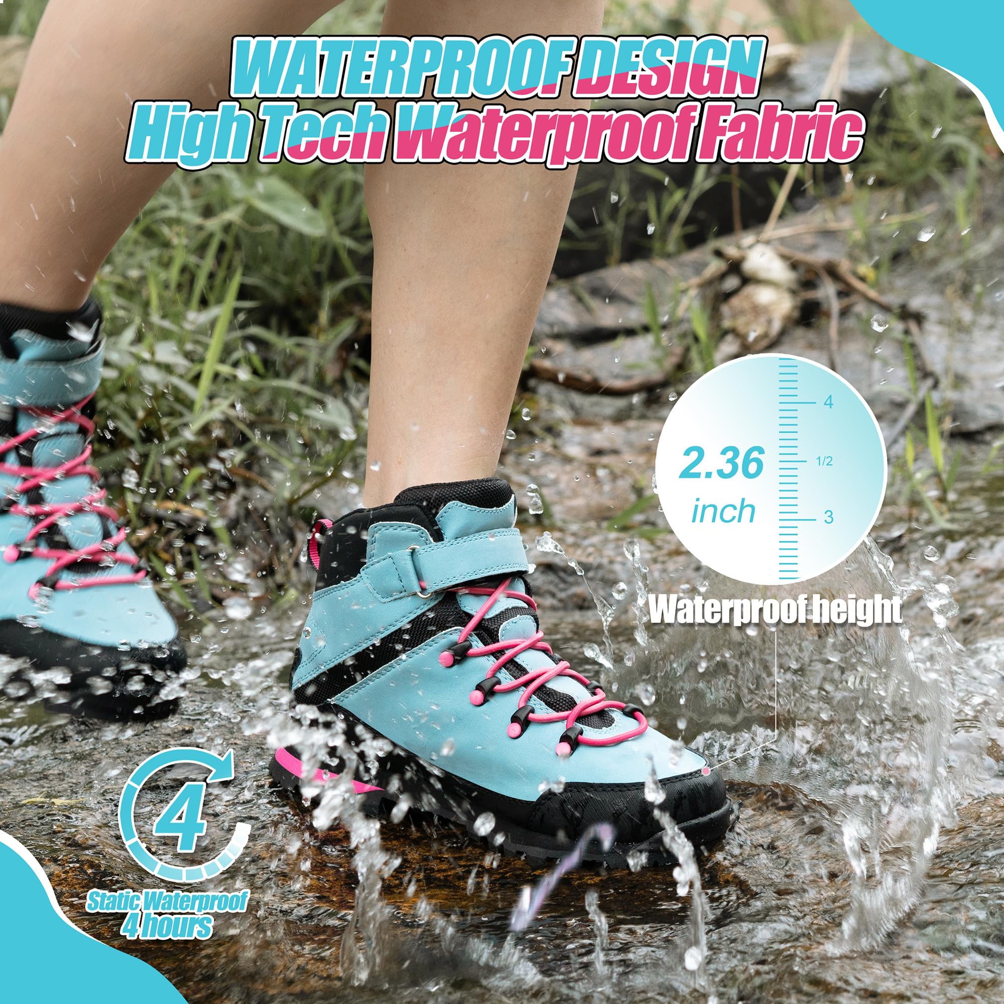 **Waterproof Kids Hiking Boots for Boys & Girls – Durable TPR Traction Outsole, Anti-Skid Design, Hook & Loop Closure – Perfect for Outdoor Adventures, Trail Hiking, and Playground Activities**