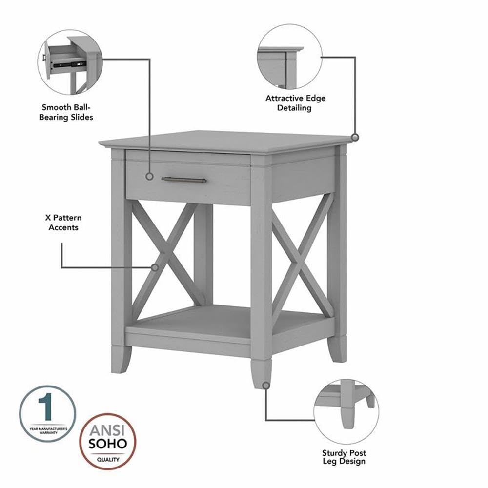 BOWERY HILL Modern Engineered Wood End Table with Storage Shelf - Cape Cod Gray Finish | Perfect for Living Room, Bedroom & Small Space Furniture
