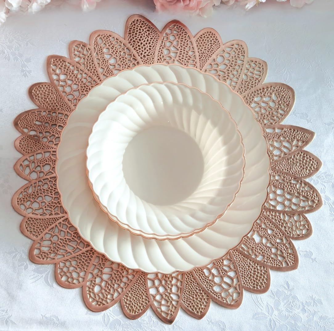 120-Piece Pressed Vinyl Metallic Placemats Set - Elegant Rose Gold Wedding Table Decor for Bridal Showers, Anniversary Parties & Formal Dining