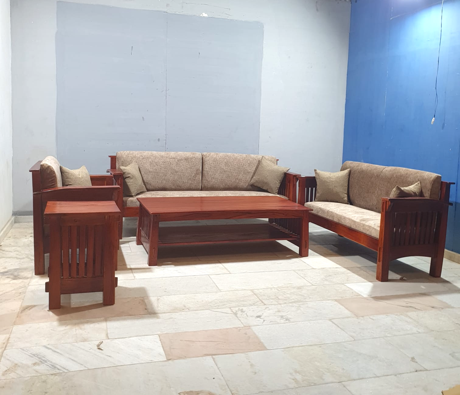Handmade Carved Indian Teak Wood 5-Piece Sofa Set - Luxury Living Room Furniture for Home Decor & Interior Design