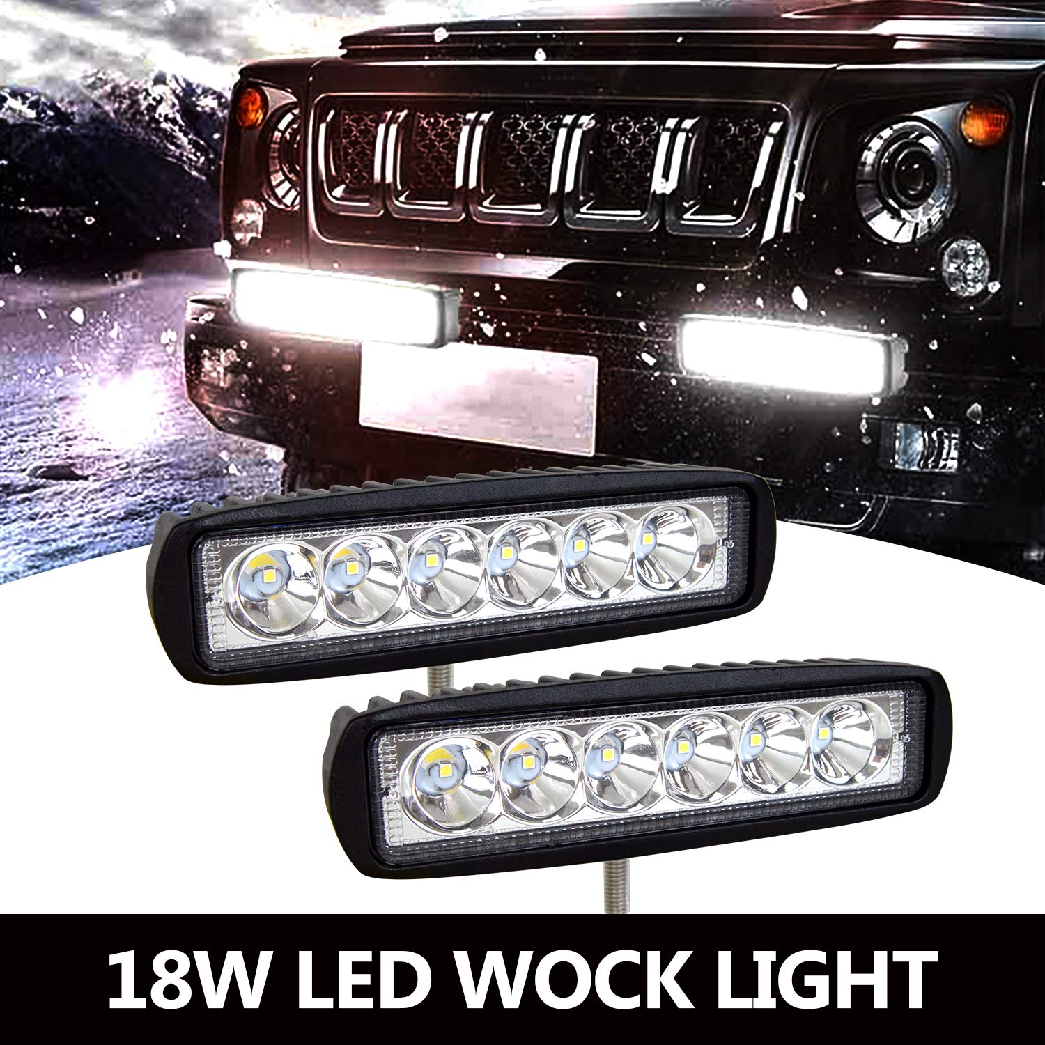 SKYWORLD 2-Pack 6-Inch 18W LED Spot Work Lights - Waterproof Off-Road Fog Lamps for 4WD, SUV, ATV, Truck & Boat (12V/24V) - Perfect for Night Driving, Marine Use & Off-Road Adventures