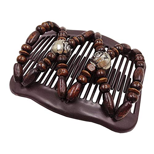 Women's Wooden Stretch Comb Beads Hair Clip - Natural Brown Hair Accessories for Women & Girls - Perfect for Weddings, Parties and Everyday Styling