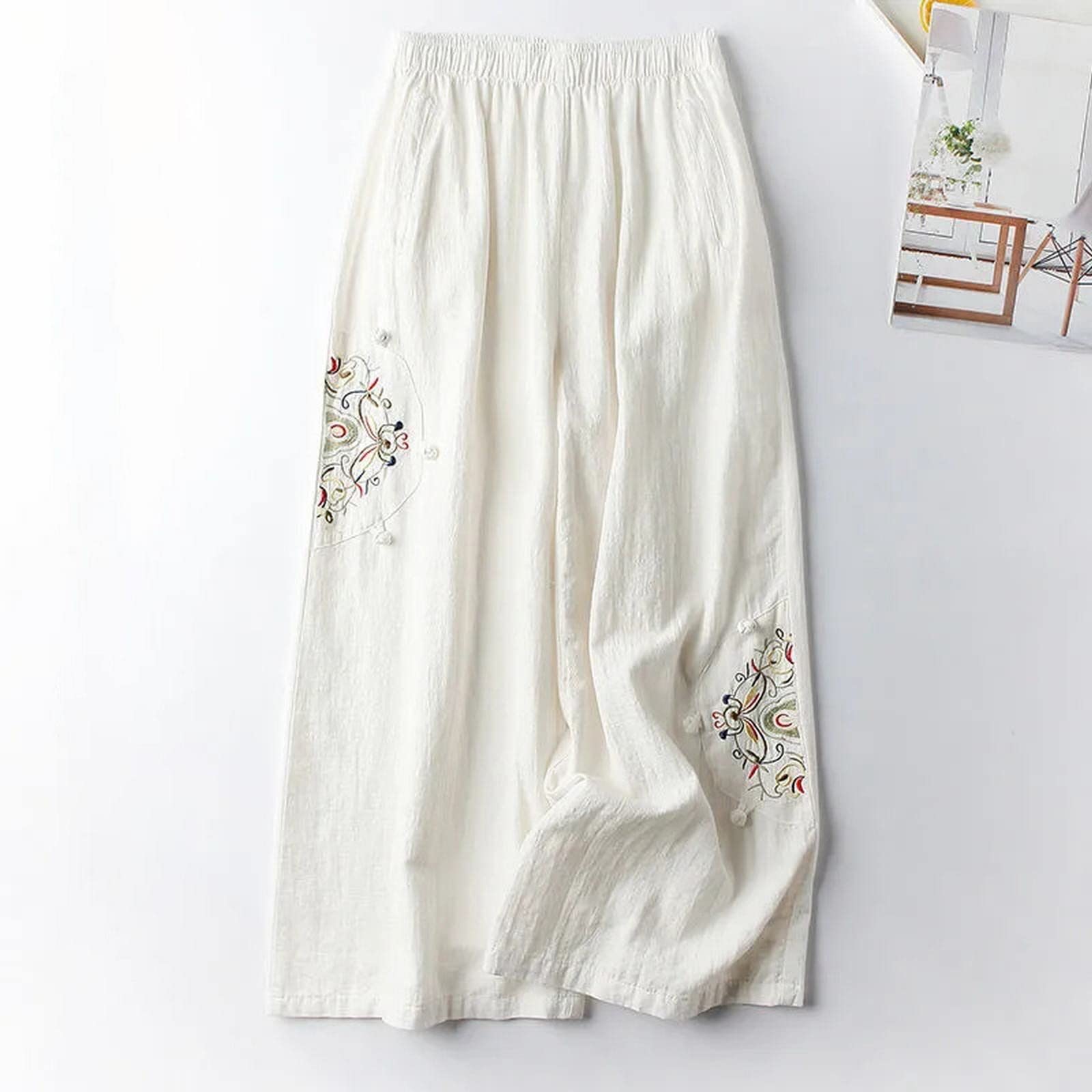 Women's Linen Palazzo Pants - Summer Fashion Low Waist Lounge Pants with Slim Fit for Office & Casual Wear | Breathable Comfort for Work, Travel & Relaxation