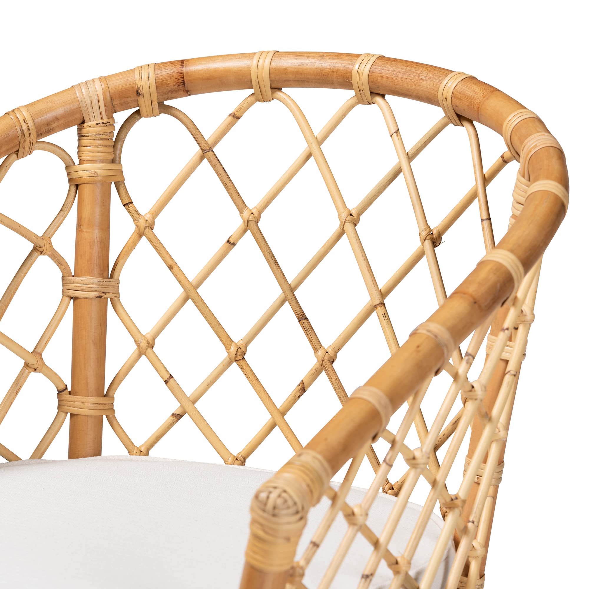 Baxton Studio Orchard Dining Chair - White Fabric Upholstered with Natural Brown Rattan - Modern Kitchen & Dining Room Furniture for Home Decor