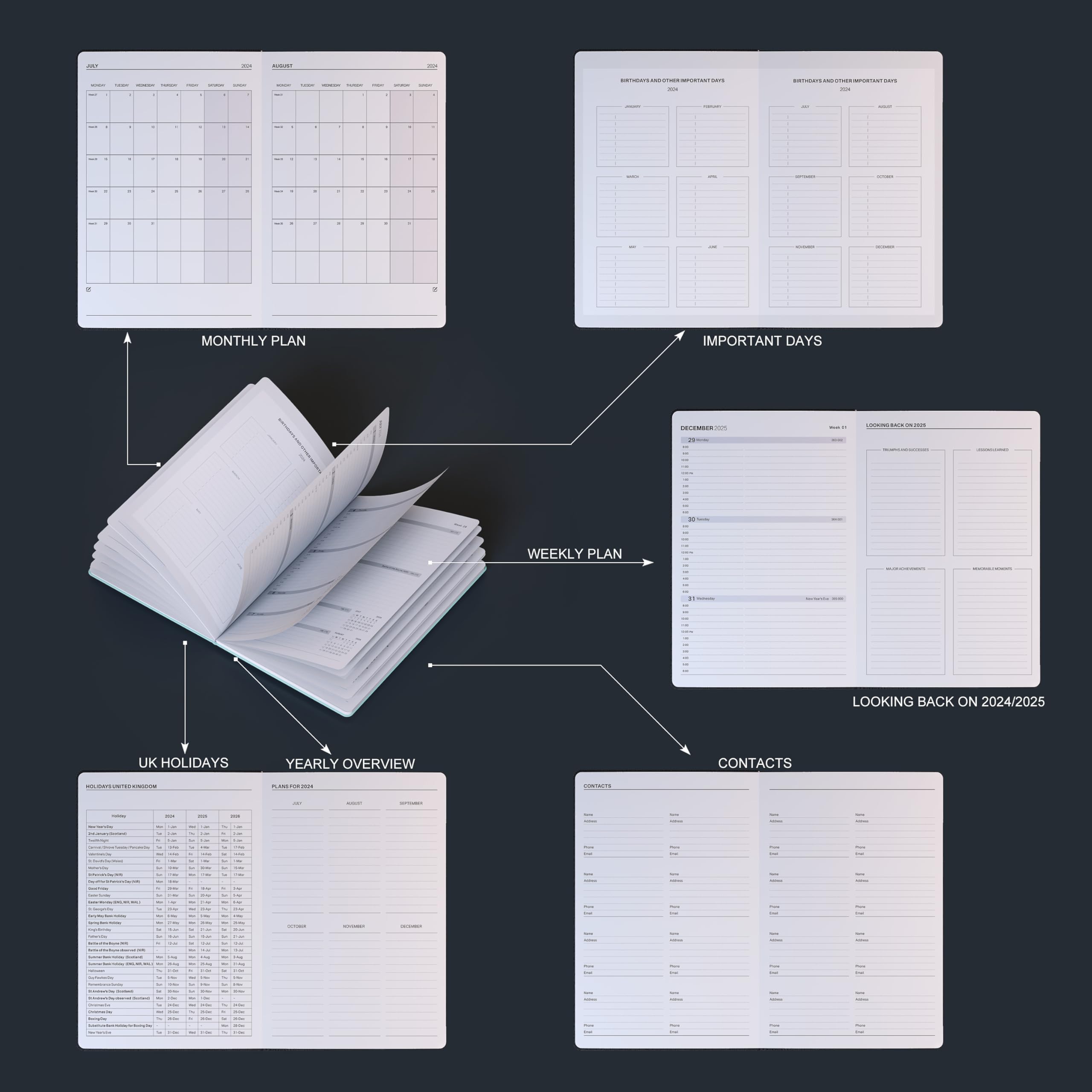 TDOLISSTE 2024-2025 Academic Planner - A5 Weekly View 18-Month Teacher & Student Organizer (July 2024-Dec 2025) - Softcover Blue Diary for School, Work & Home Planning | Perfect for Classroom, Office & Personal Scheduling