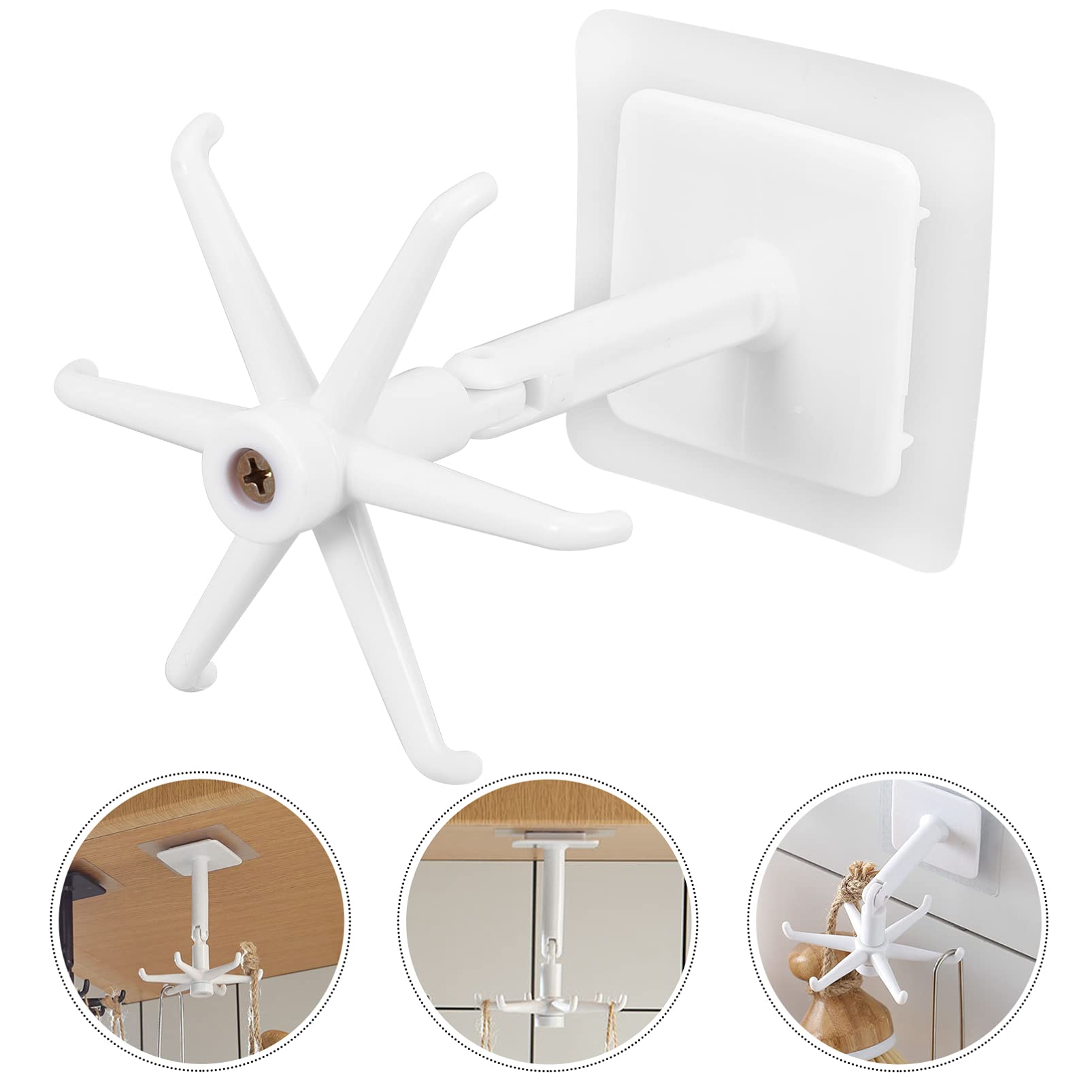 Zerodeko 4-Pack No Drill Rotating Hooks - Heavy Duty Wall Hangers for Kitchen, Bathroom, Cabinet & Shelf Organization - Space Saving Multi-Purpose Hooks for Utensils, Towels, Robes & Home Decor