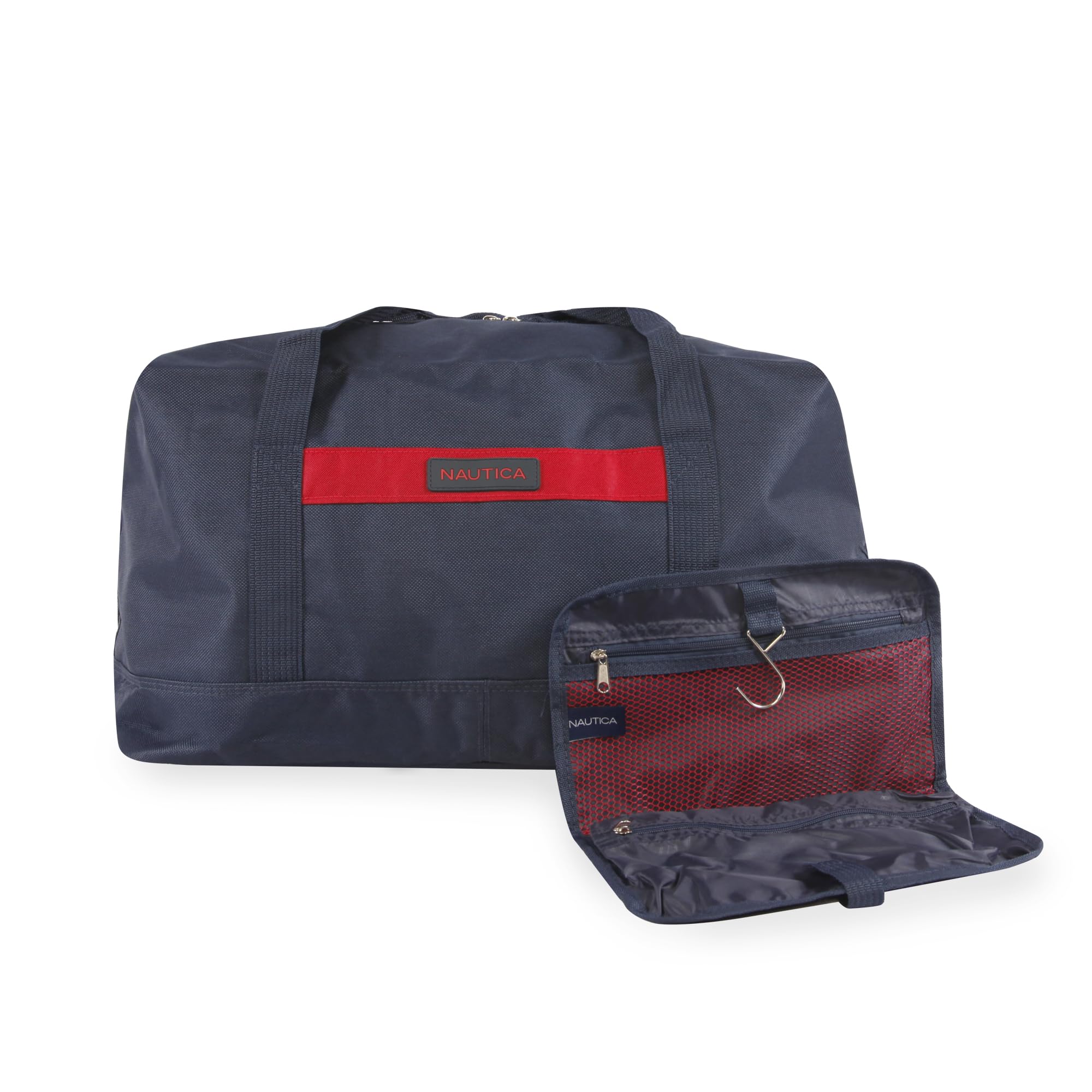 NAUTICA Oceanview 5-Piece Softside Luggage Set in Navy & Red - Lightweight Spinner Suitcase for Travel, Vacation & Business Trips