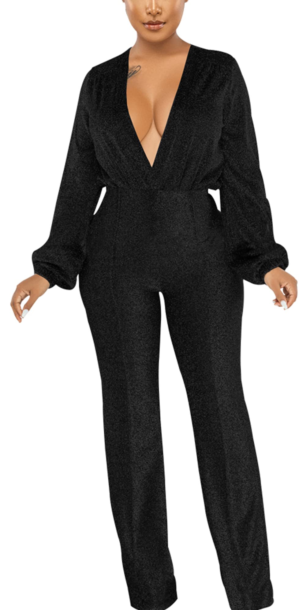 Women's Long Sleeve Round Neck Jumpsuit - Wide Leg Pants Romper for Work | Office Wear, Business Casual Outfit, Professional Women's Clothing