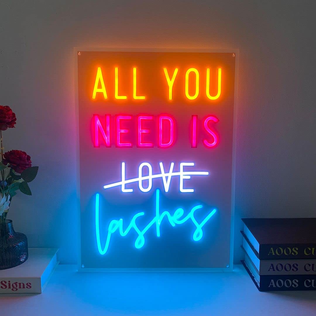 All You Need Is Love Lashes Neon Sign - Vibrant Wall Decor for Bedroom, Living Room & Party | Aesthetic LED Light for Home, Wedding & Kitchen Decoration | Perfect Gift for Housewarming & Romantic Ambiance