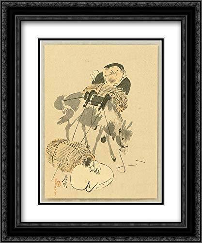 Shibata Zeshin Museum Art Print - 20x24 Inch Black Ornate Frame with Double Matting | Daikoku & Mouse Japanese Wall Decor for Home, Office & Art Gallery
