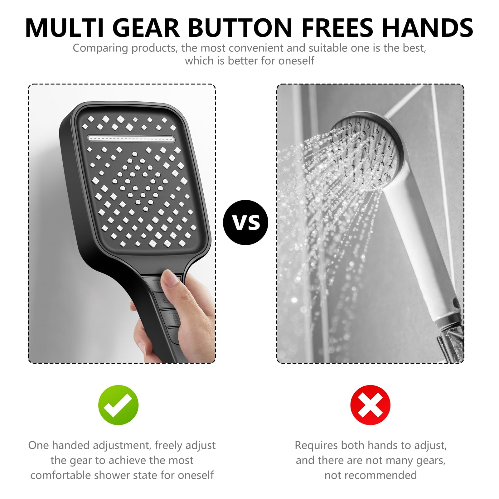 VicBou High Pressure Shower Head with 7 Spray Modes - 1.5m Hose, Water Saving Design & Stop Button - Square Chrome Shower Head in Black - Perfect for Bathroom, Spa-Like Shower Experience & Water Conservation