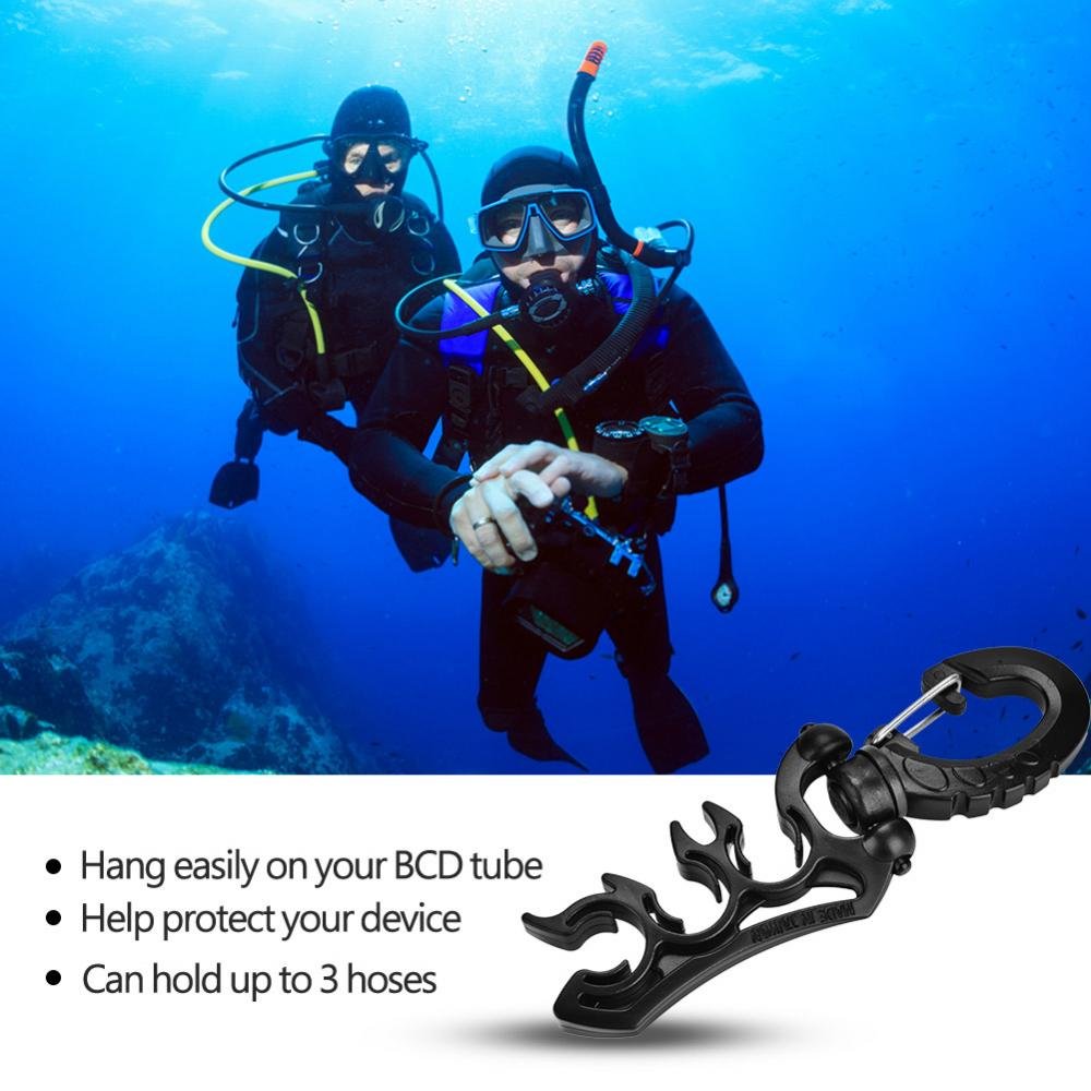 Premium Stainless Steel Diving Hose Holder with Clip Buckle Hook - Secure Snorkeling & Scuba BC Hose Organizer (Black) - Perfect for Underwater Adventures, Hookah Diving & Marine Equipment Storage