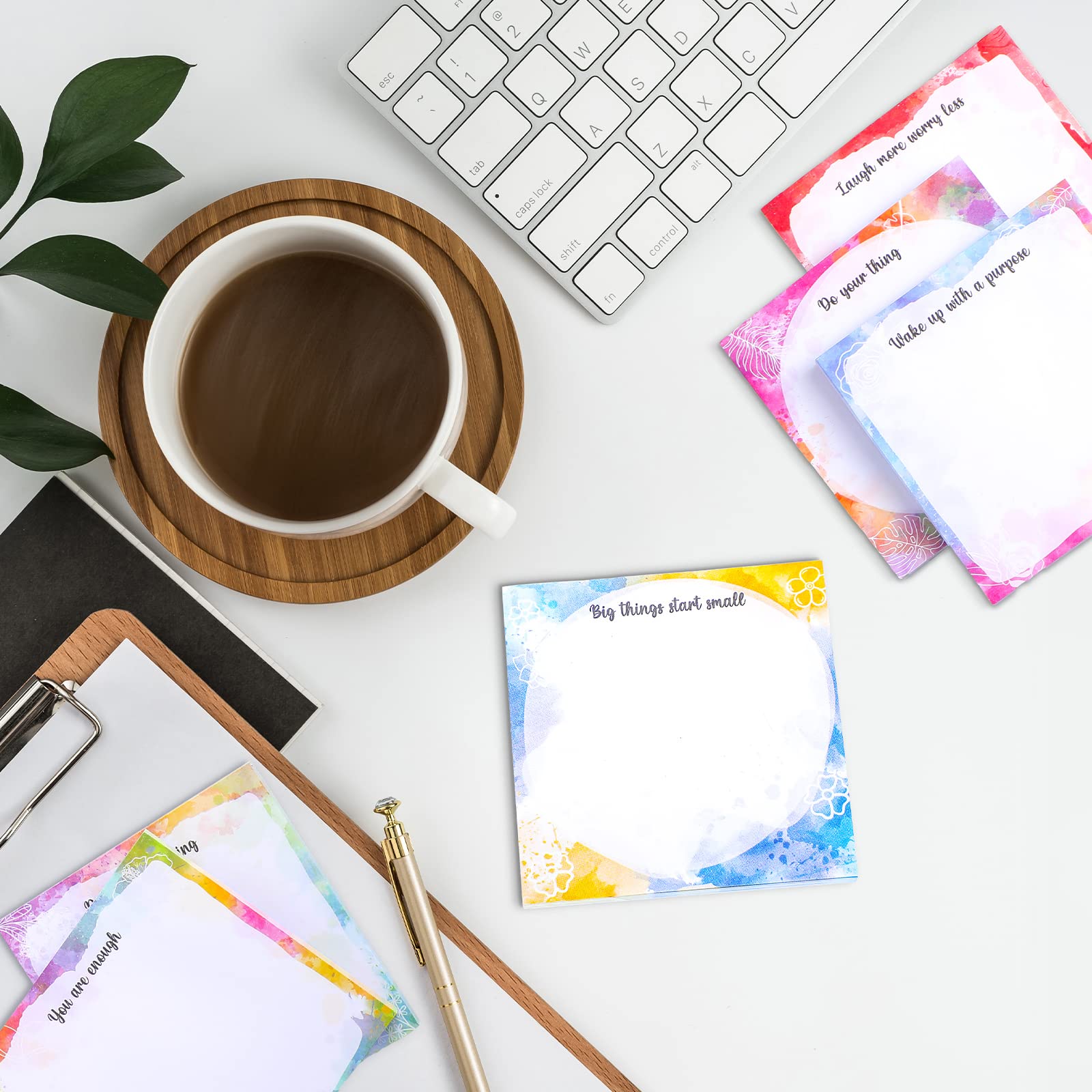 12-Pack Inspirational Sticky Notes 3x3 Inch - Colorful Watercolor Motivational Memo Pads with Uplifting Quotes - Perfect for Office, School, Study Reminders & Daily Planning