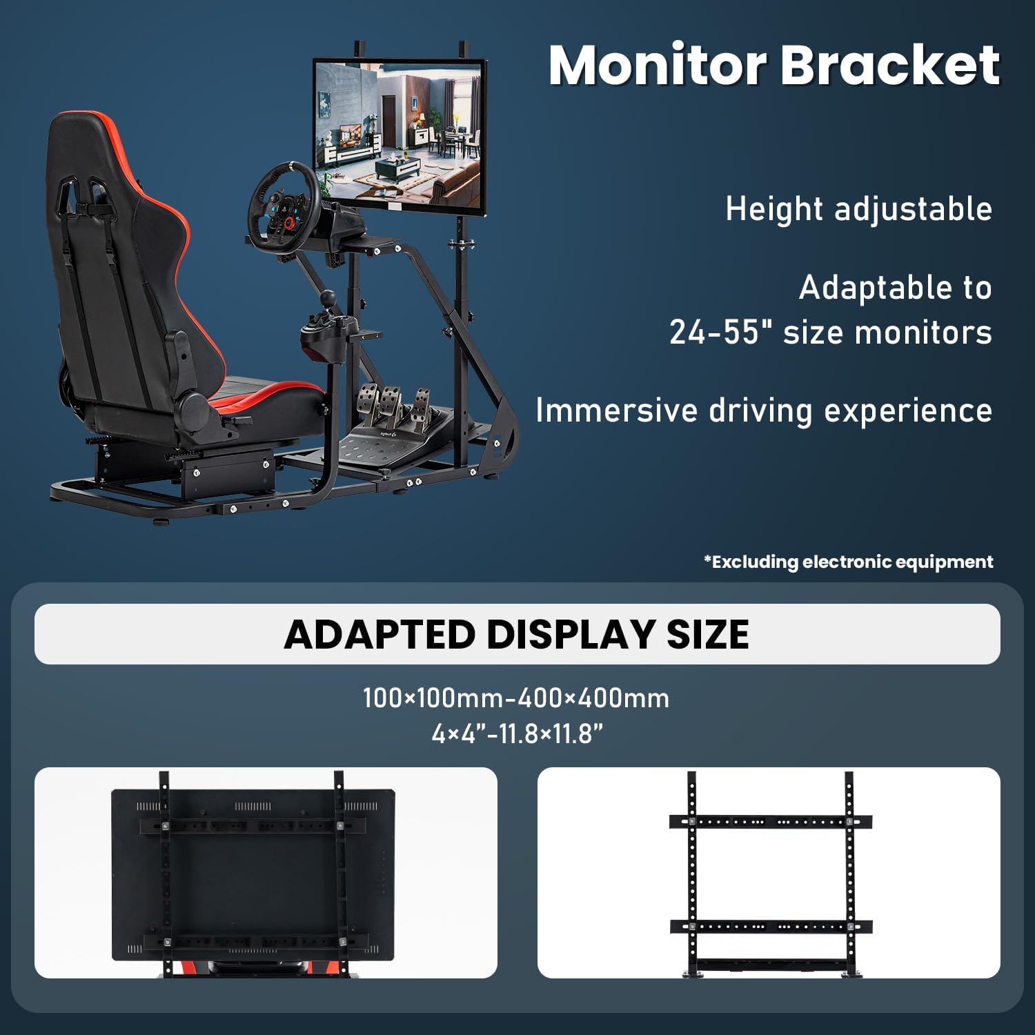 Supllueer Racing Simulator Cockpit with Comfort Gaming Seat & Monitor Stand - Compatible with Logitech G29/G920, Thrustmaster T300, Fanatec Wheels - Adjustable Sim Racing Mount (No Wheel/Shifter/Pedals/Display Included) - Perfect for Home Gaming, Esports Training & Professional Racing Simulation