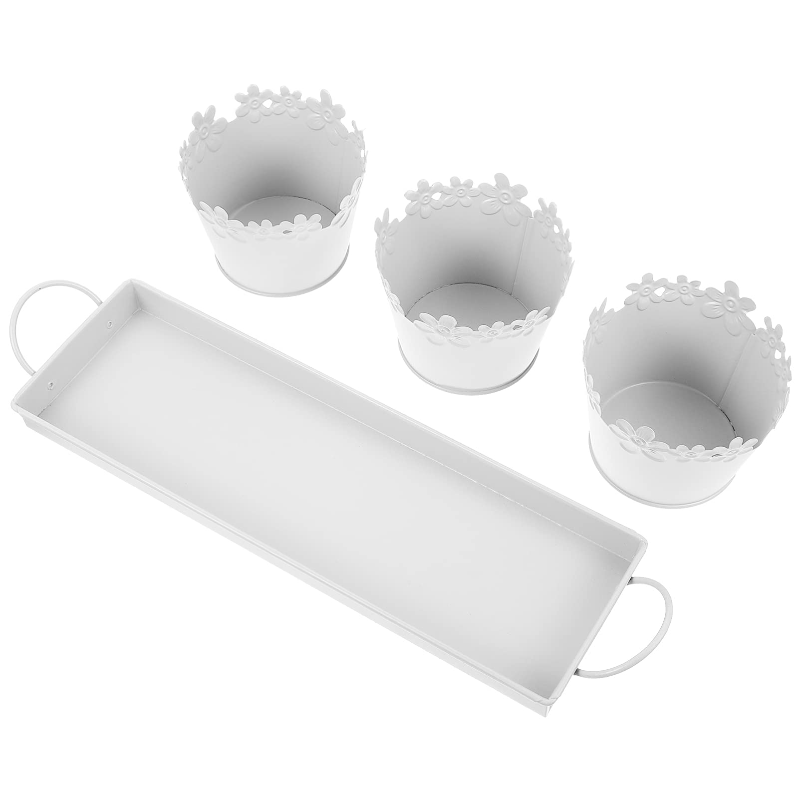 Homoyoyo 3-Piece Galvanized Metal Herb Plant Pots Set with Drainage Tray - Rustic Farmhouse Flower Planter for Indoor Outdoor Kitchen Garden Decor, Perfect for Herbs, Succulents, and Small Plants