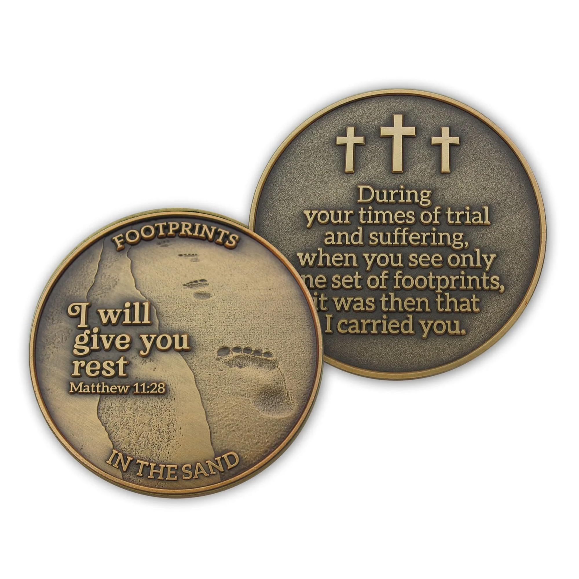 Matthew 11:28 Christian Challenge Coin - Pack of 10 Antique Gold Plated 1.75