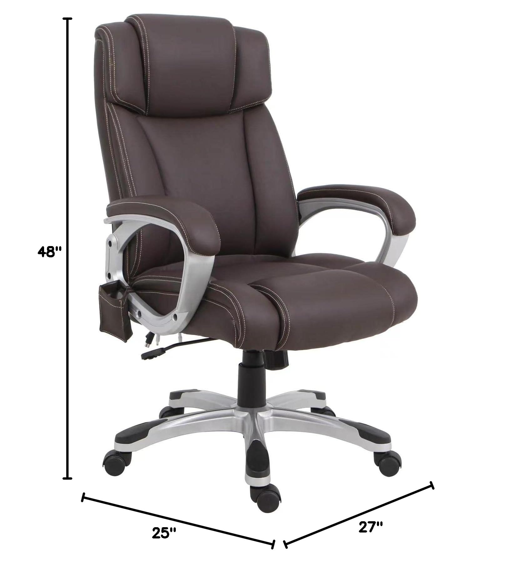 Ergonomic Massage Executive Office Chair with Lumbar Support - Adjustable Height & Reclining - Brown Leather - Perfect for Home Office, Gaming & Workspaces