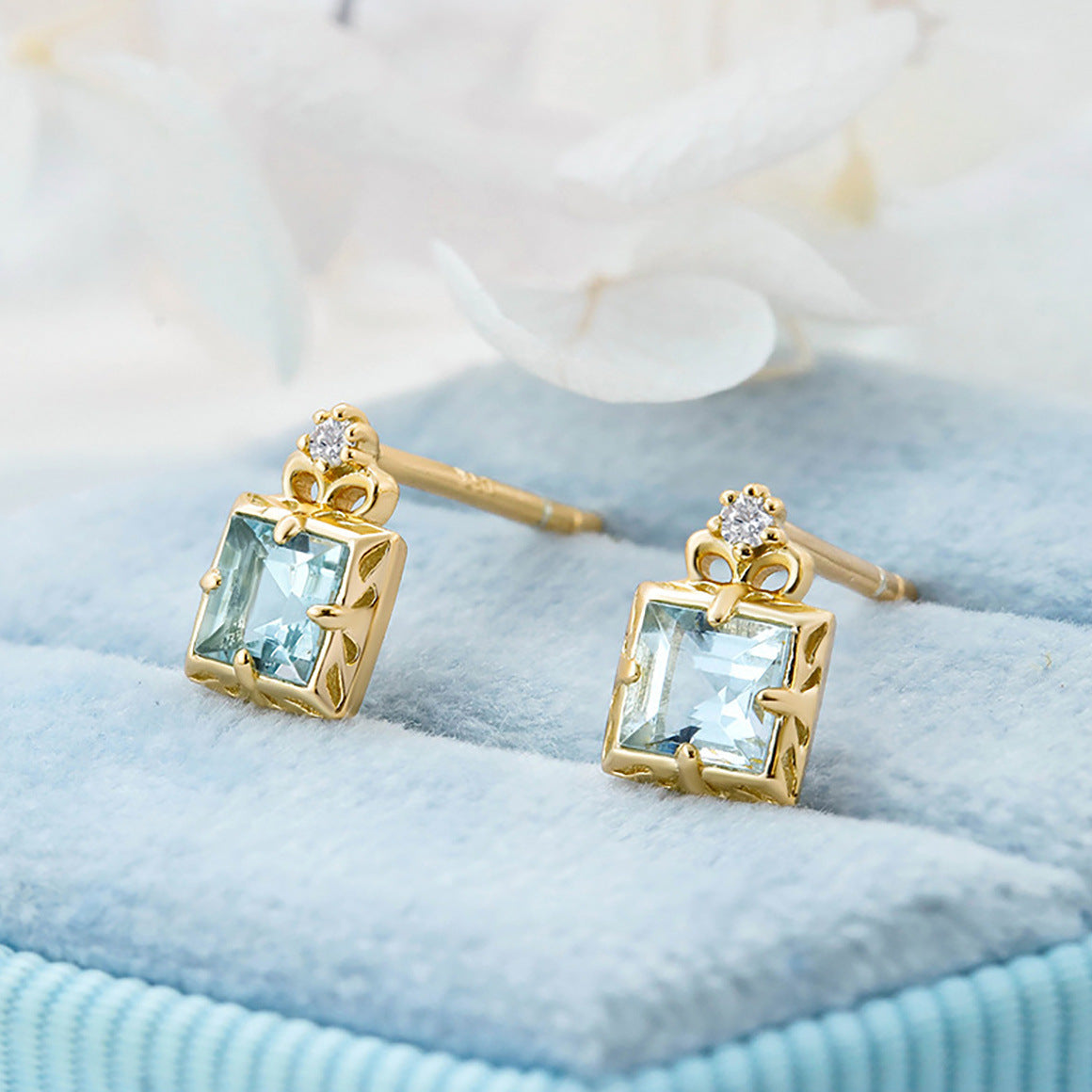 Natural Aquamarine Square Stud Earrings for Women | Sterling Silver 925 Hypoallergenic Jewelry | Elegant Gift for Birthday, Anniversary & Wedding | Perfect for Daily Wear, Office & Special Occasions
