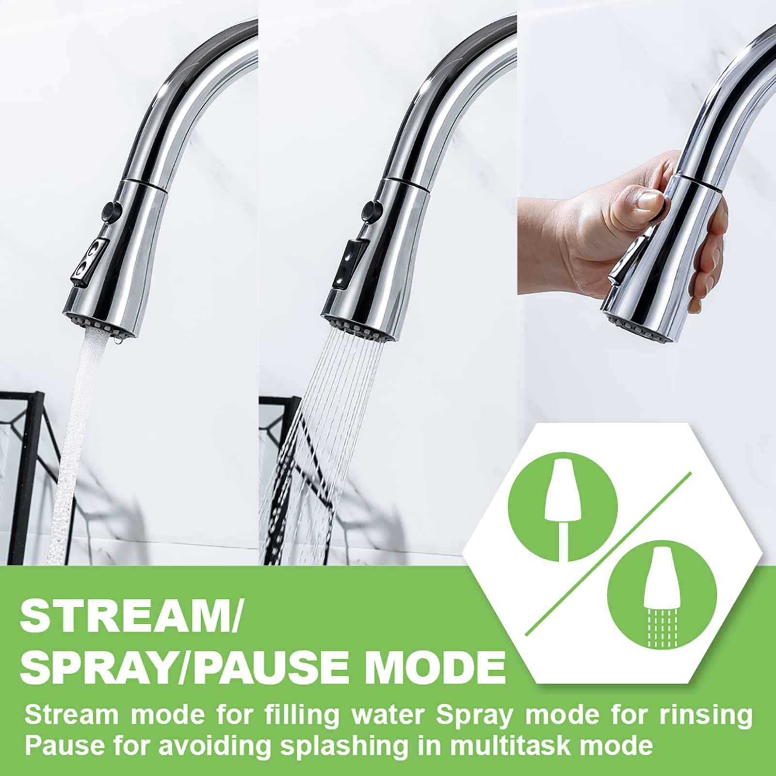 Stainless Steel Pull Down Kitchen Faucet with Sprayer - Single Handle RV Sink Faucet for 1 or 3 Hole Installation - Includes 1/2