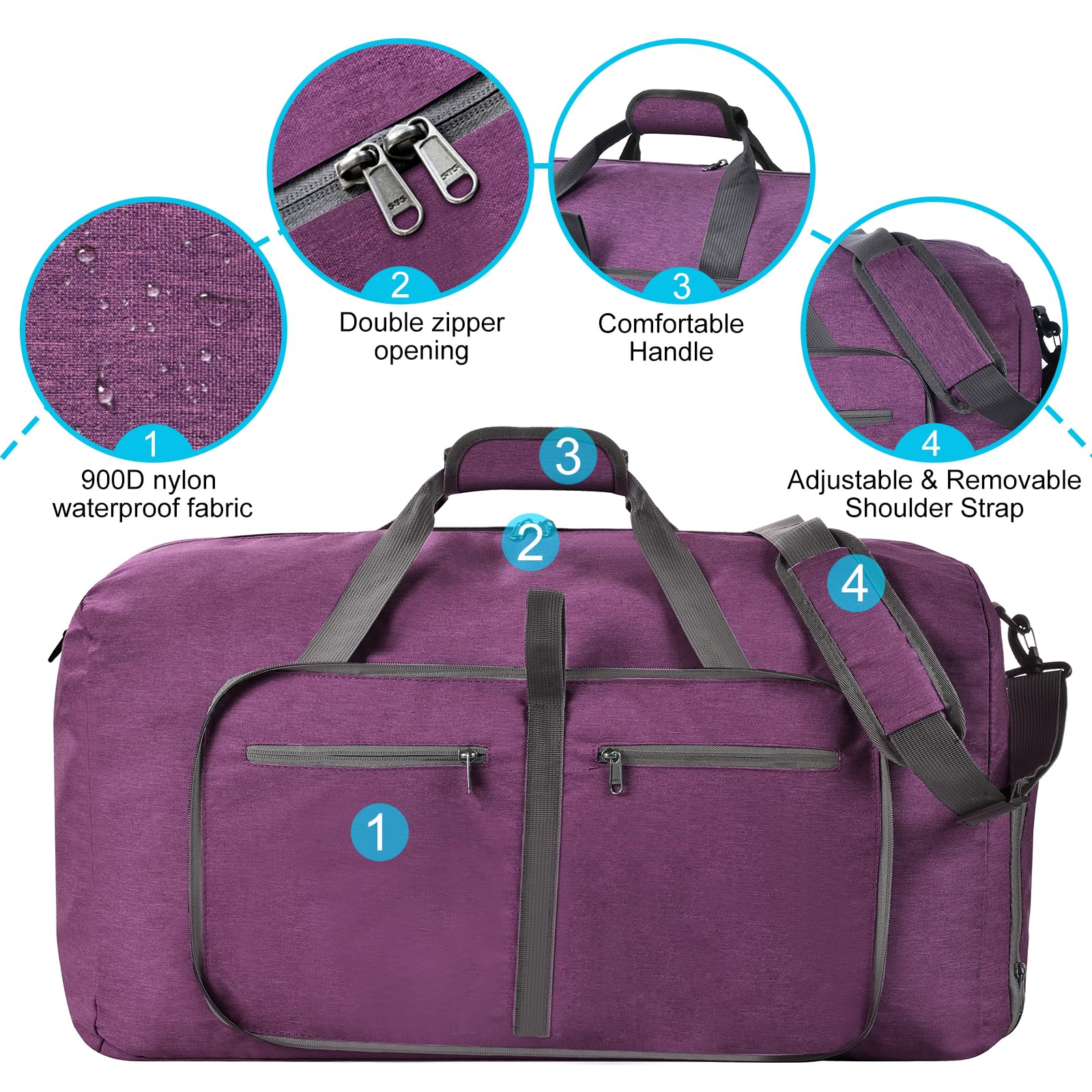 Felipe Varela Duffle Bag with Shoes Compartment & Adjustable Strap - Foldable Waterproof Travel Duffel for Men & Women - Perfect for Gym, Weekend Trips & Air Travel