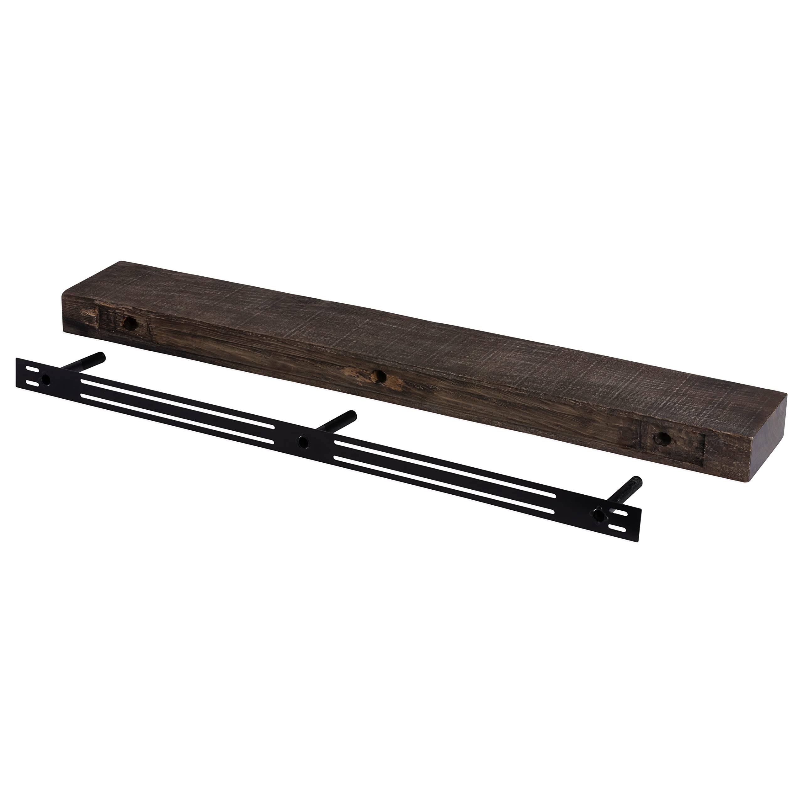 DOGBERRY 60 Inch Rustic Farmhouse Solid Wood Floating Mantel Shelf - Reclaimed Wood with Modern Invisible Brackets - 3 Inch Thick Slab - Dark Chocolate Finish - Perfect for Fireplace Mantel, Living Room Decor, Kitchen Shelving and Bedroom Storage