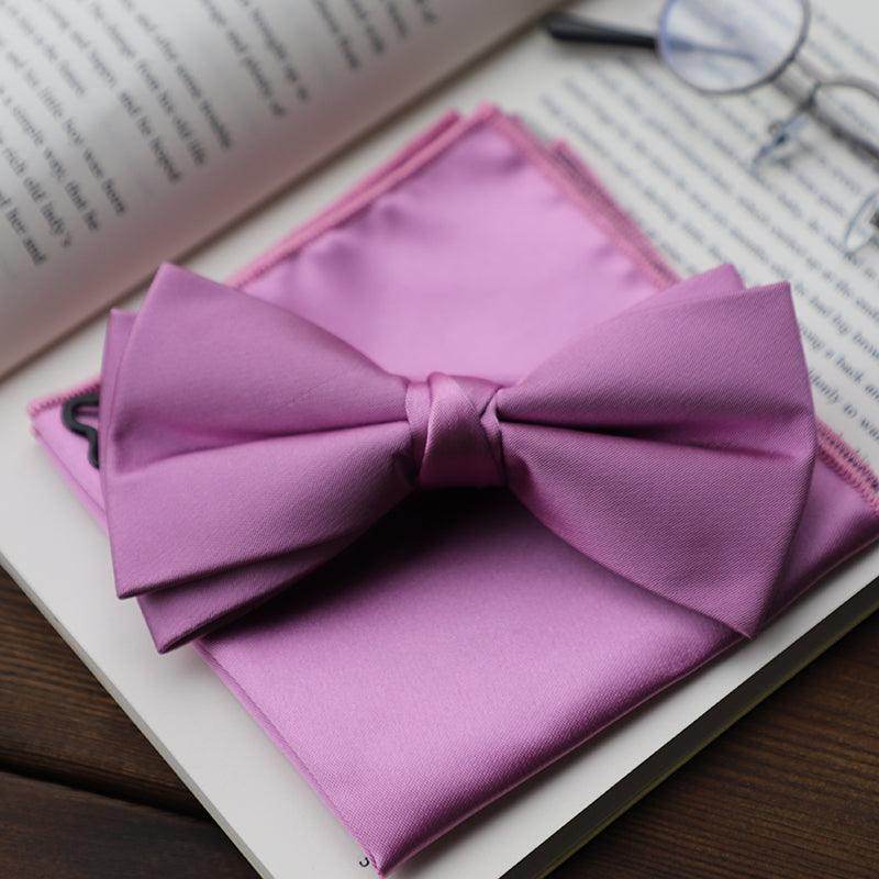 Premium Men's 2-Piece Elastic Silk Bow Tie Set with Satin Pocket Square - Formal Wedding & Business Attire Accessories for Groomsmen, Prom & Special Occasions