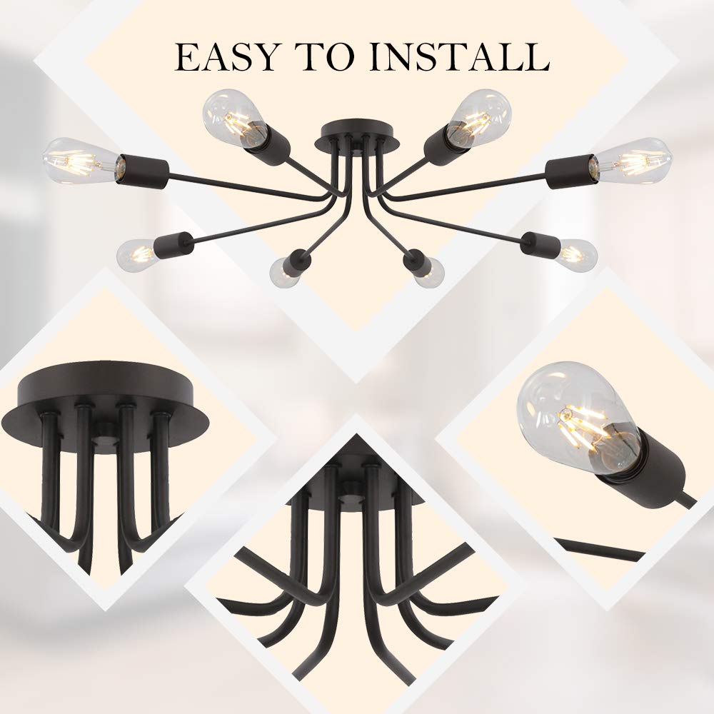 Modern 8-Light Industrial Sputnik Chandelier - Oil-Rubbed Bronze Metal Semi-Flush Mount Ceiling Light Fixture for Dining Room, Living Room, Kitchen, Bedroom, Cafe, Bar & Hallway | Perfect for Farmhouse, Loft & Industrial Style Home Decor