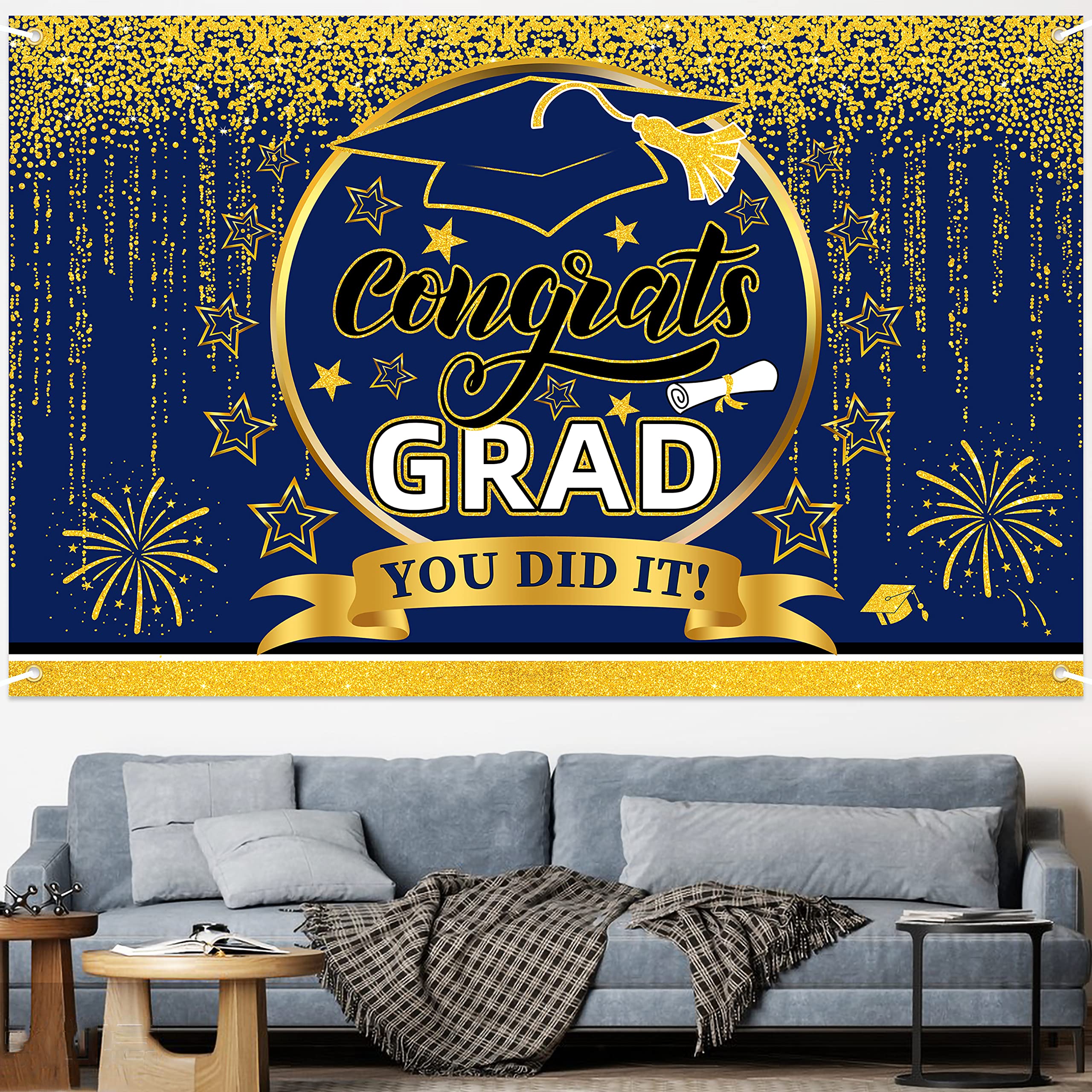 Class of 2025 Graduation Banner - Blue & Gold Backdrop for Graduation Party Decorations, Photography Background & Congratulations Signs | Perfect for Graduation Ceremonies, Photo Booths & School Celebrations