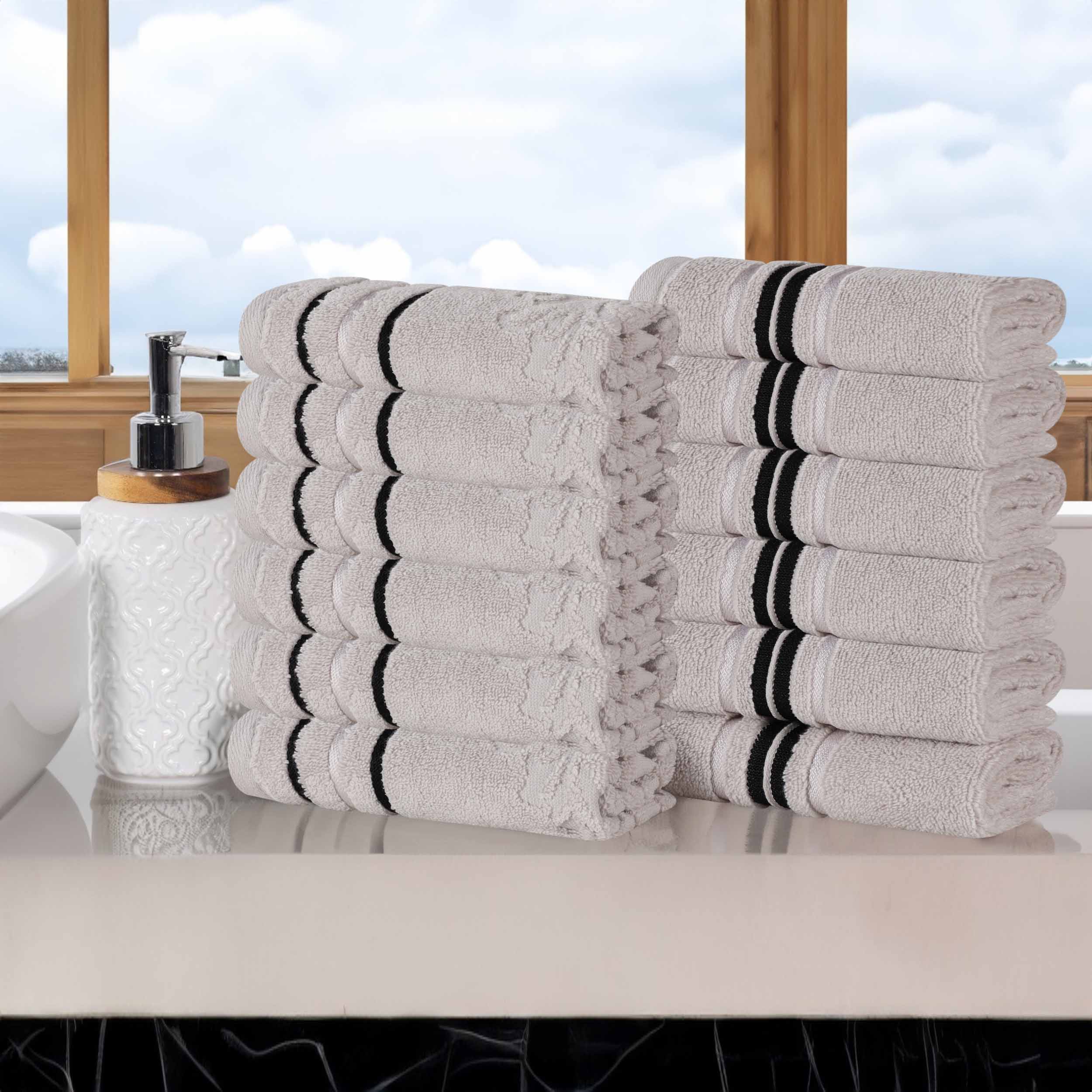 Premium 12-Pack Sadie Zero Twist Cotton Face Towels - Solid & Jacquard Floral Designs | Ultra Soft Bath & Hand Towels for Spa, Gym, Travel & Home Use