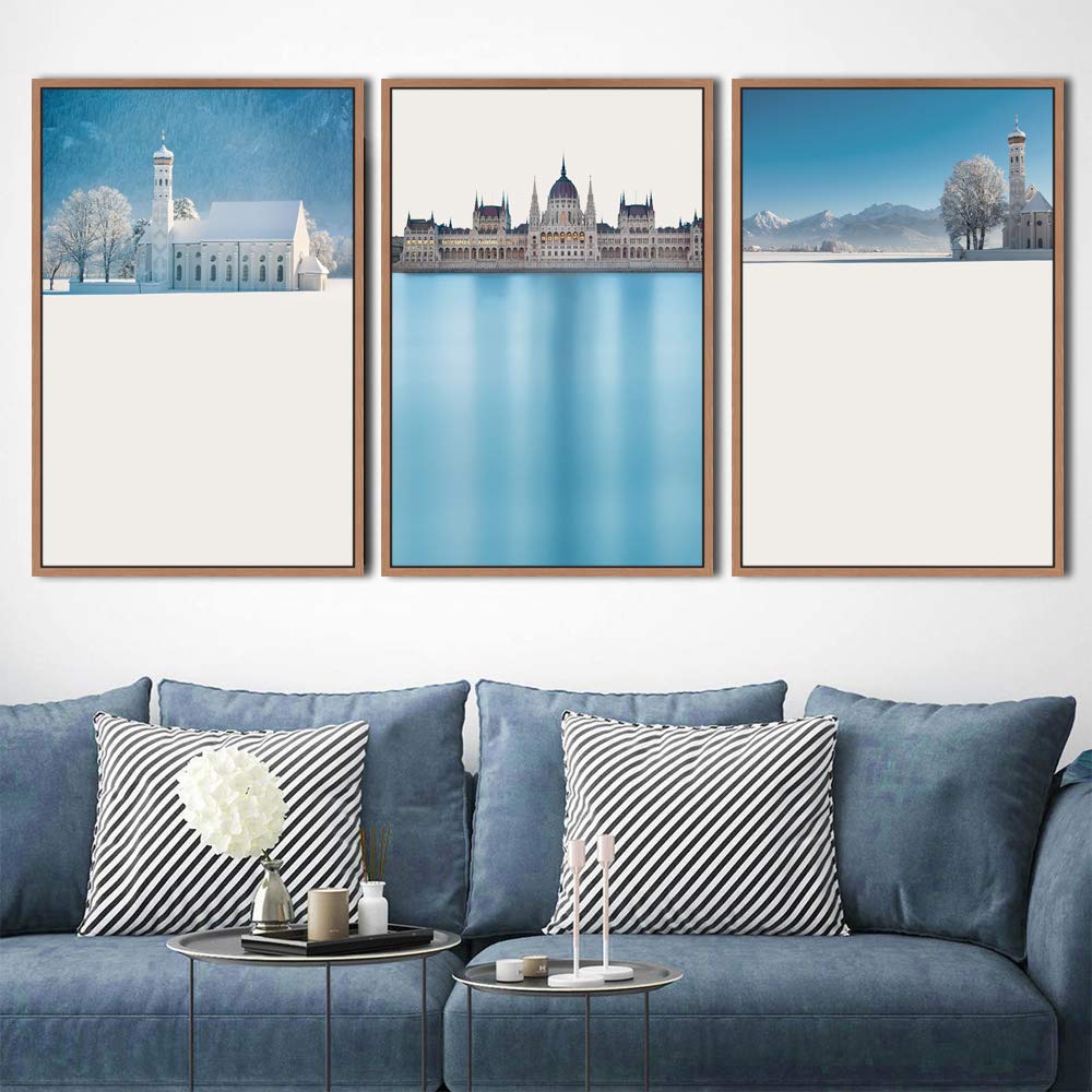 Premium SIGNWIN 3-Panel Framed Canvas Wall Art - Snowy City Landscape Painting (24
