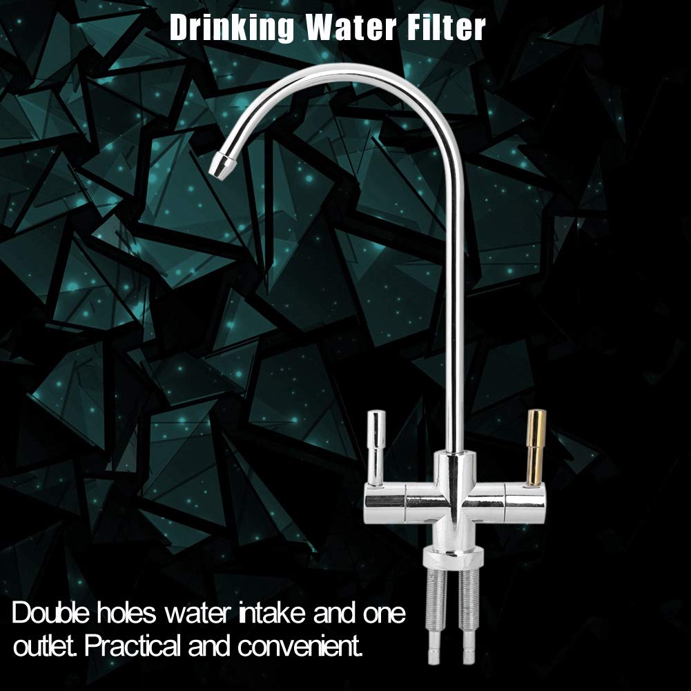 2-Handle Chrome Kitchen Sink Faucet with Double Holes & Reverse Osmosis Water Filter - Perfect for Modern Homes, Restaurants, and Office Break Rooms