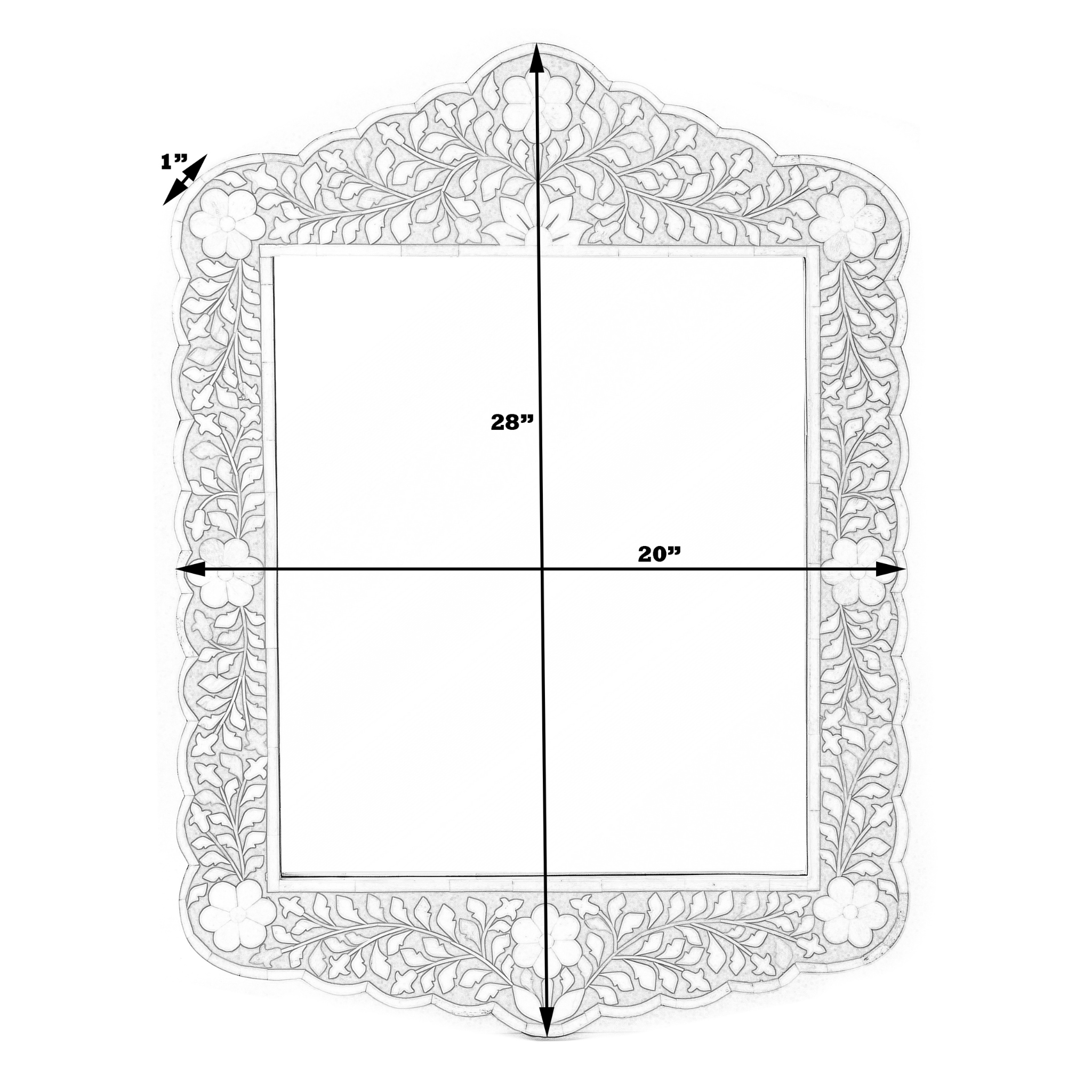 Grey and White Bone Inlay Floral Mosaic Square Wall Mirror - Elegant Home Decor for Living Room, Bedroom & Entryway