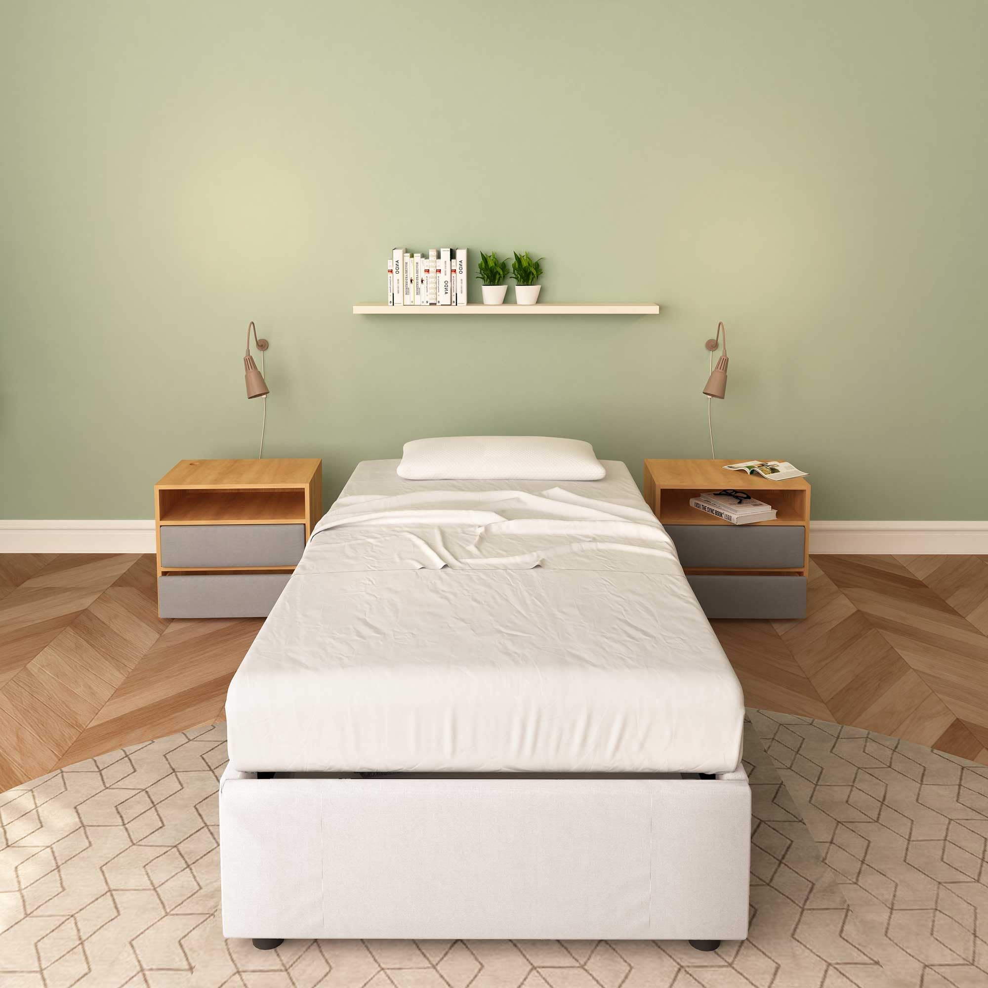 Baldiflex Cloe Square and Half Bed with Storage Container, Fabric Upholstery, No Headboard, Slatted Base for Mattresses, 100 x 200 cm, Light Gray - Perfect for Small Bedrooms, Guest Rooms, and Studio Apartments