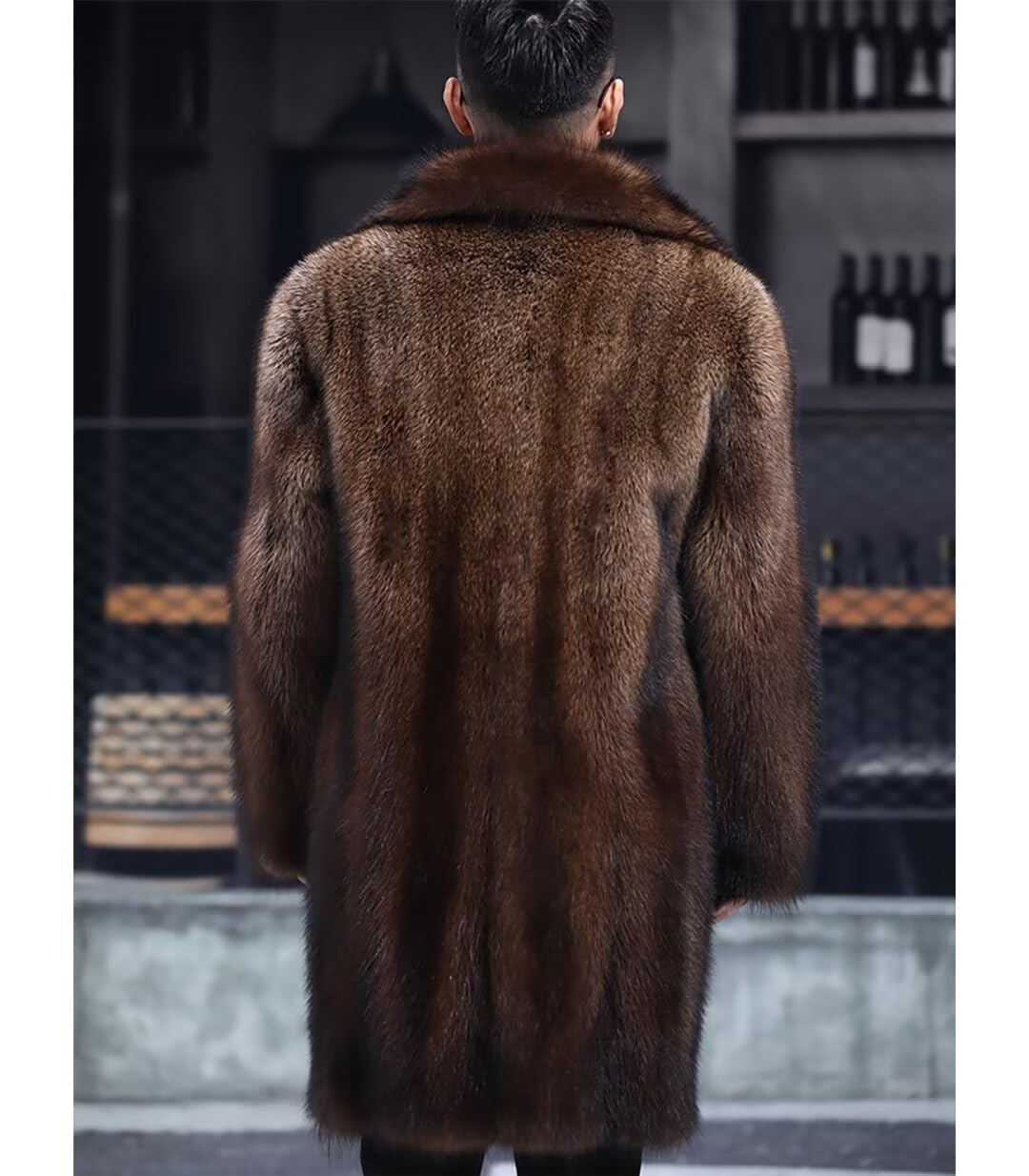 INVACHI Men's Faux Fur Coat Winter Long Faux Mink Coat - Fluffy Thick Trench Coat for Men - Warm Winter Jacket for Cold Weather, Outdoor Activities & Fashion Style