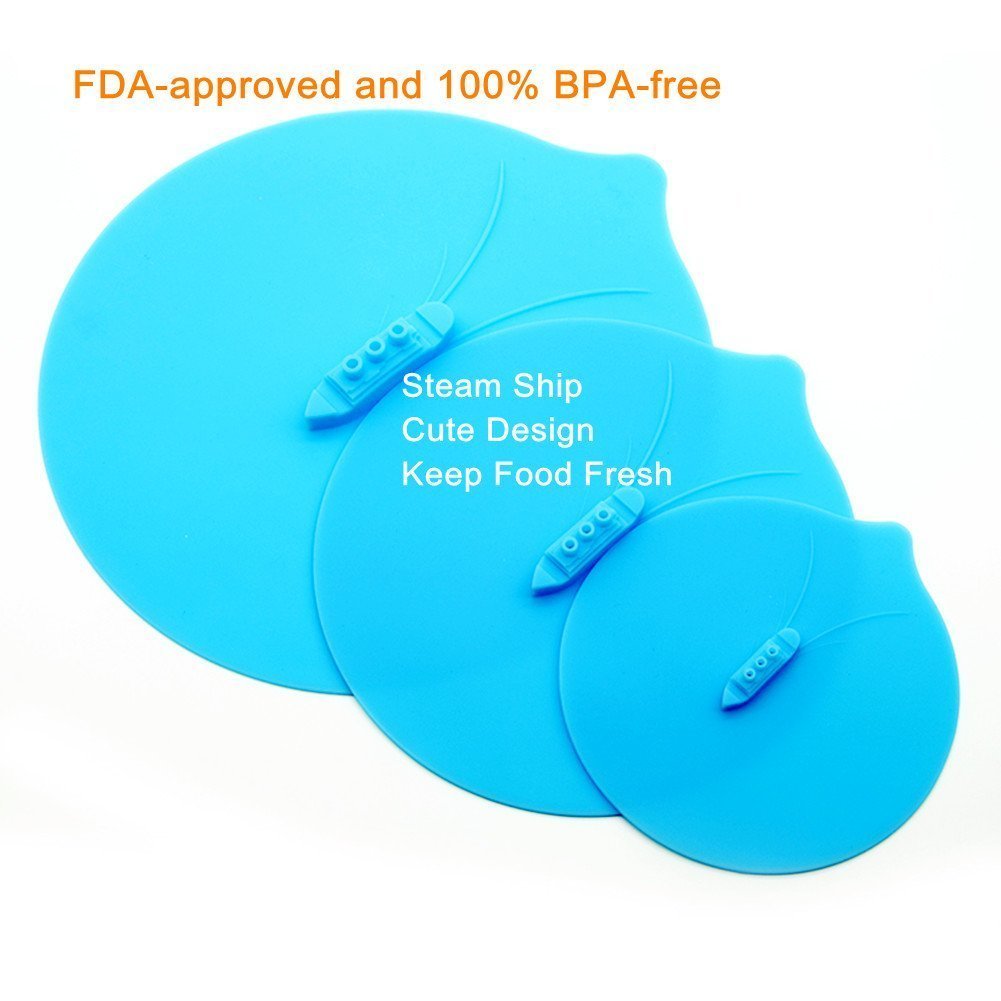 3-Pack Silicone Steamer Lids - Cute Steam Ship Design, Food Covers for Pots & Bowls to Keep Meals Fresh | Perfect for Kitchen, Meal Prep & Food Storage