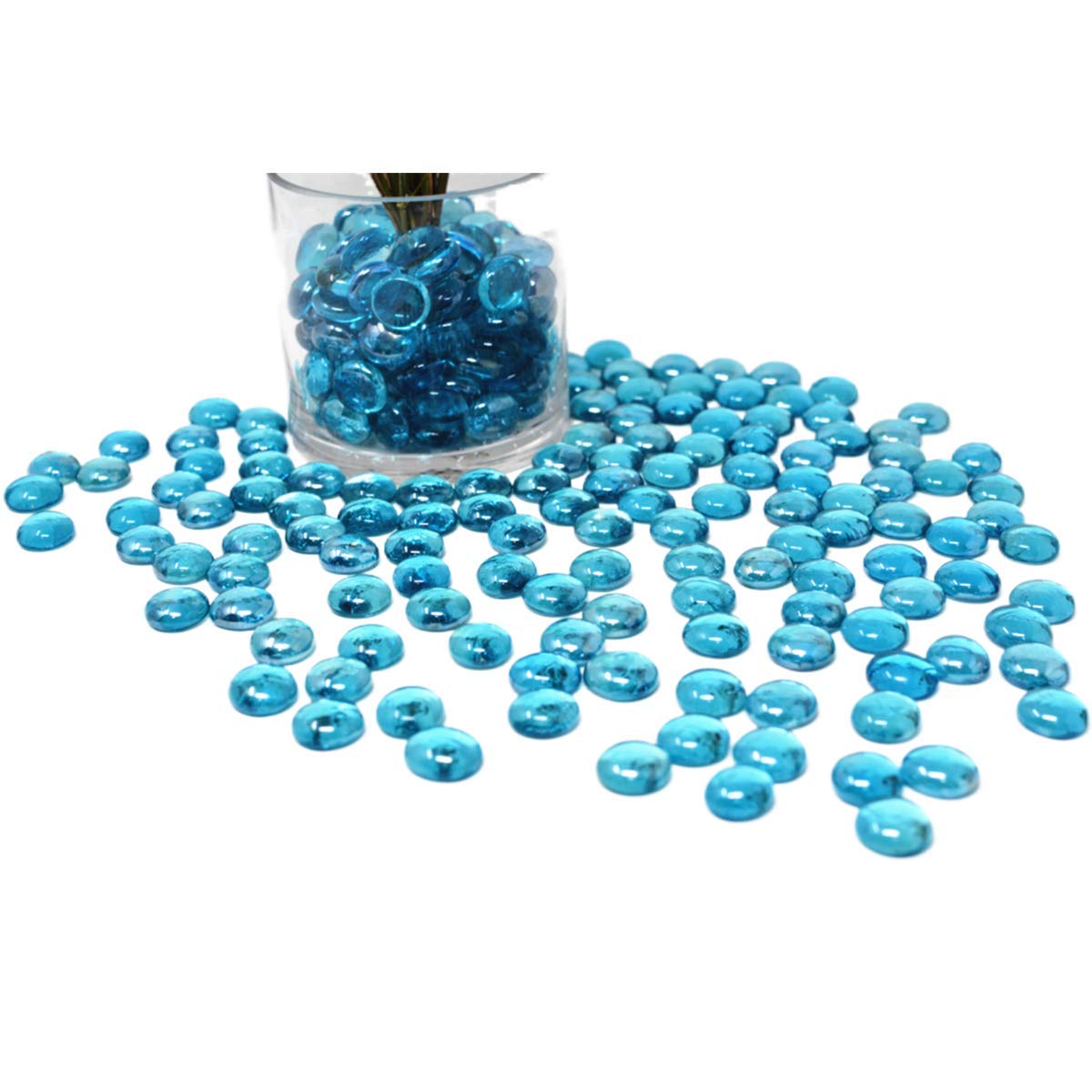 TSY TOOL 300PCS Flat Glass Marbles - 3 Lb Ocean Blue Vase Fillers, Aquarium Decor & Craft Supplies for DIY Projects, Home Decor, Wedding Centerpieces