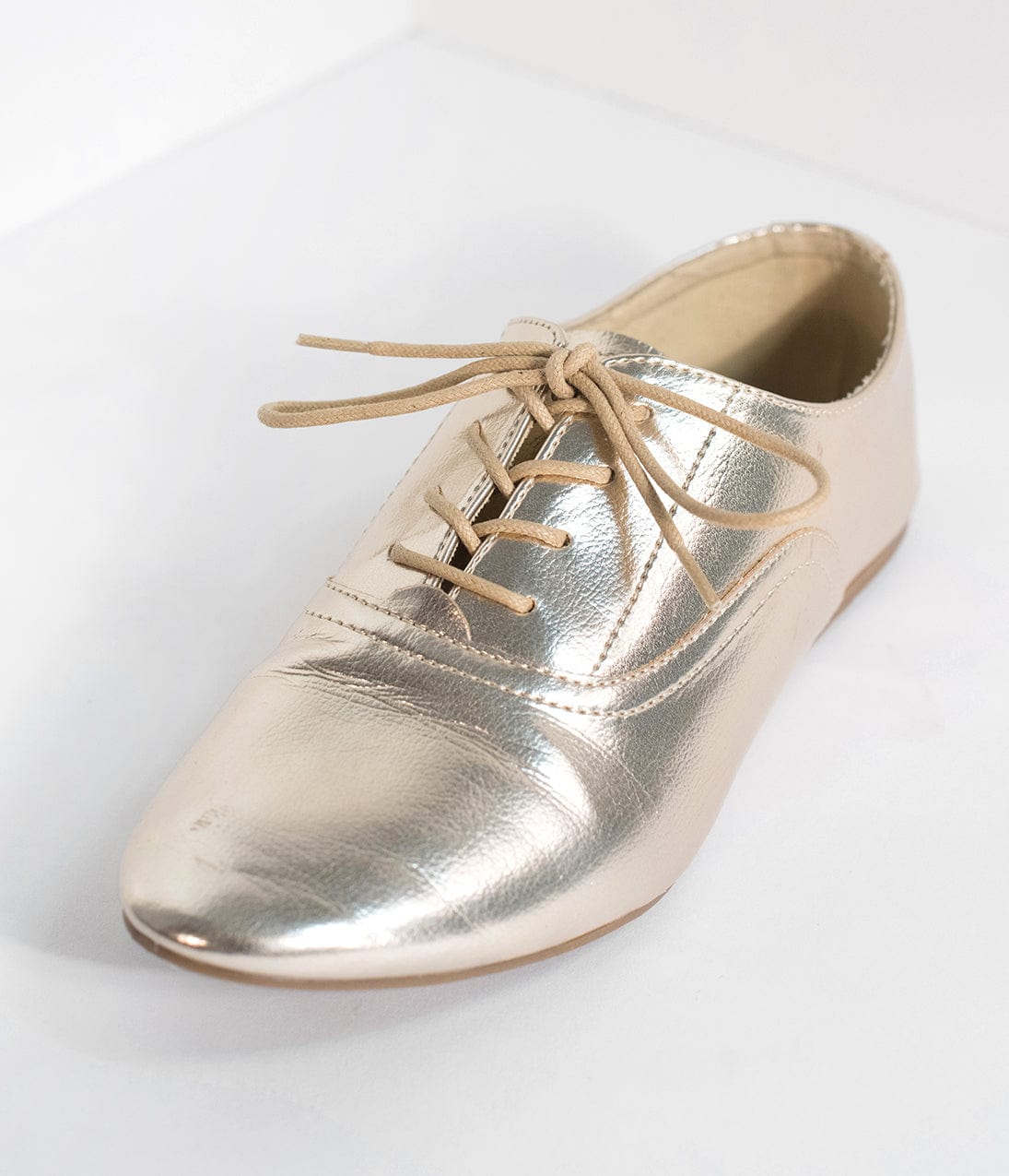 Metallic Gold Classic Lace Up Flats for Women - Comfortable Casual Shoes for Office, Party & Everyday Wear